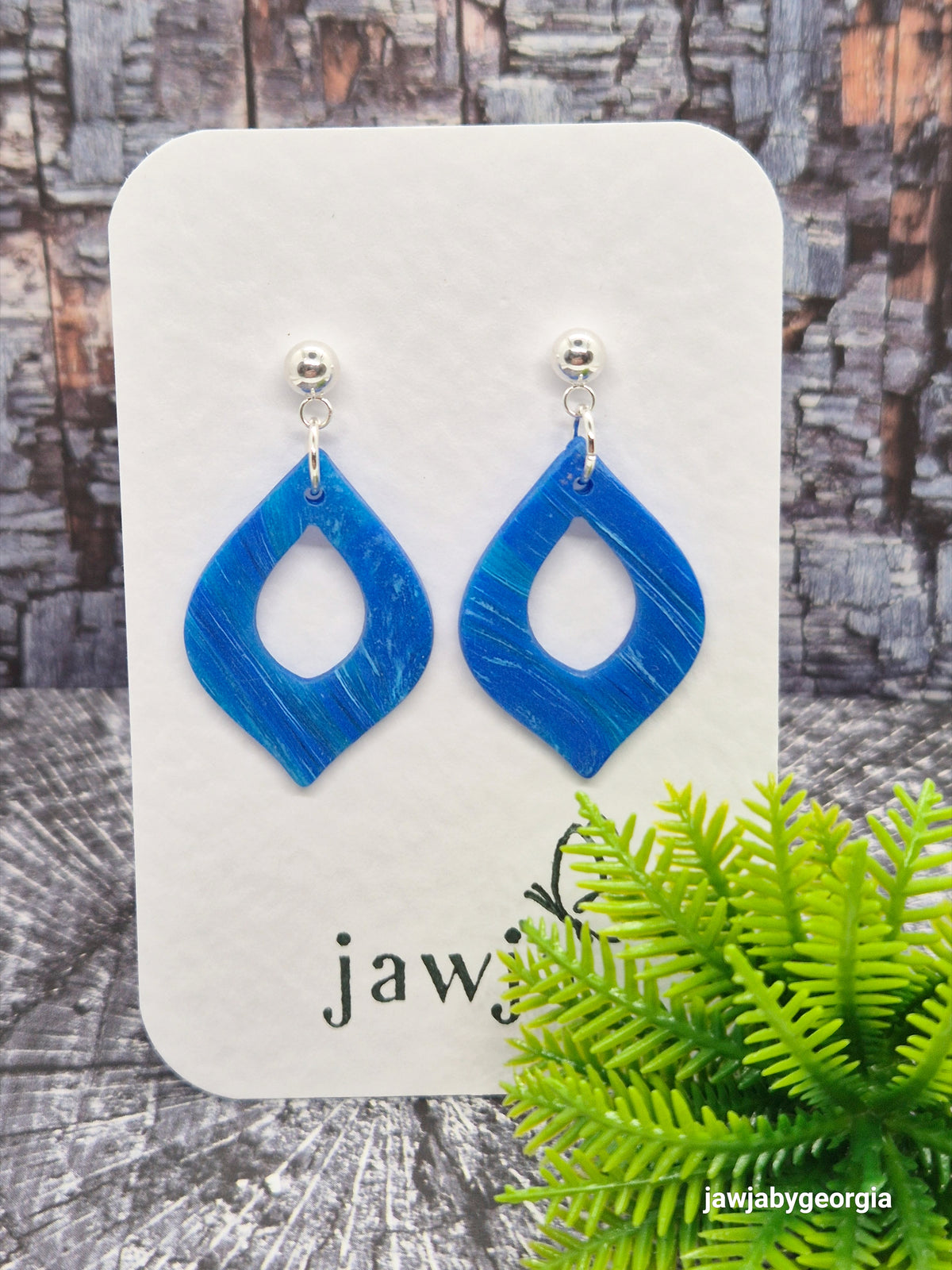 BRIGHT BLUE MARBLED POLYMER CLAY EARRINGS