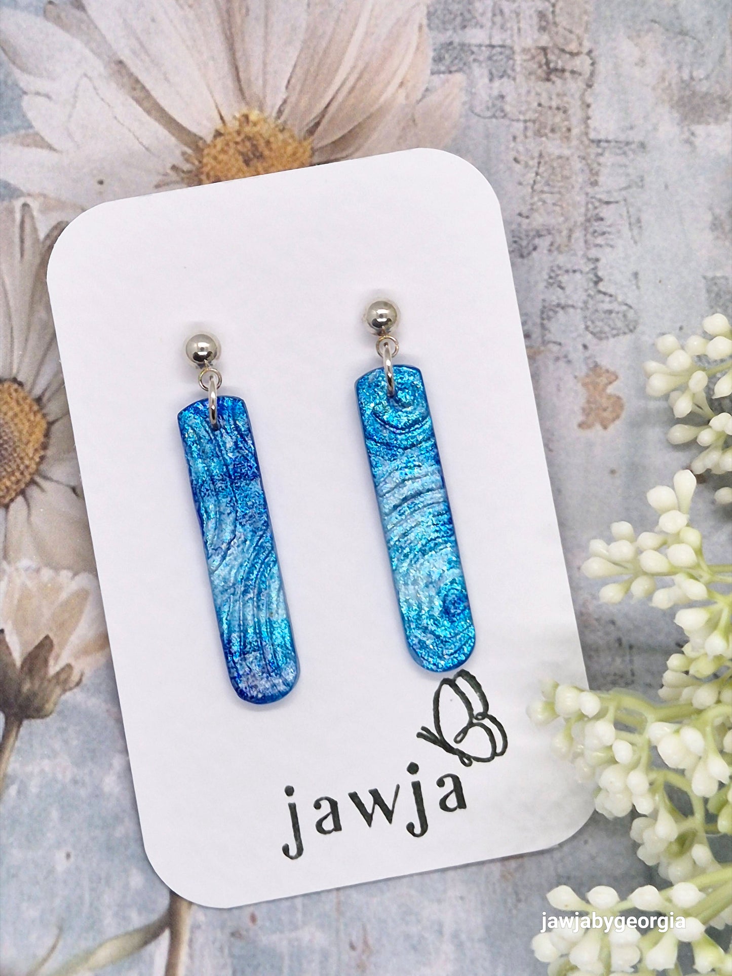 METALLIC BLUE POLYMER CLAY EARRINGS