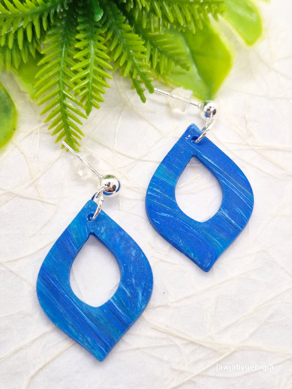 BRIGHT BLUE MARBLED POLYMER CLAY EARRINGS