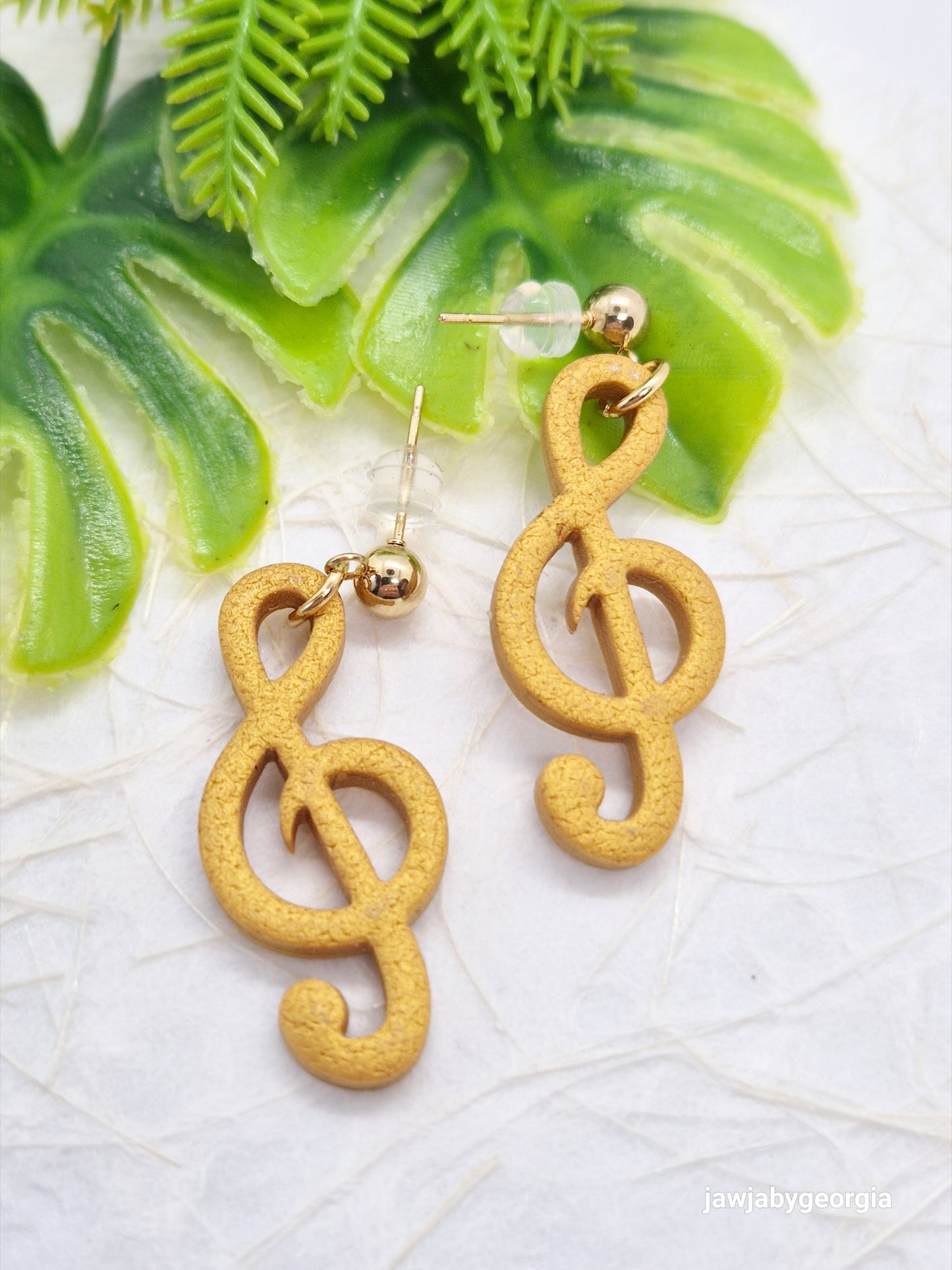GOLD TREBLE CLEF POLYMER CLAY EARRINGS