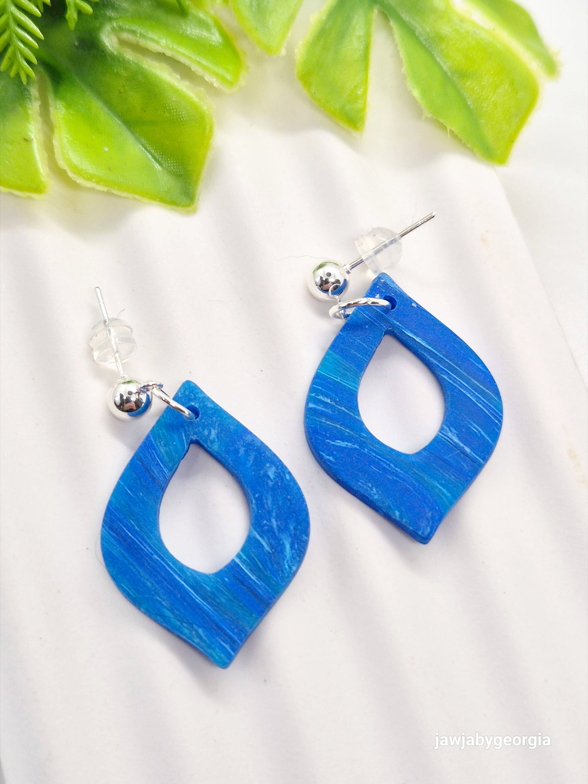 BRIGHT BLUE MARBLED POLYMER CLAY EARRINGS
