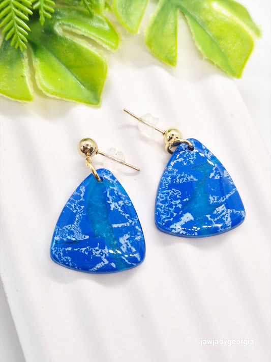 BLUE AND WHITE SEAFOAM POLYMER CLAY EARRINGS