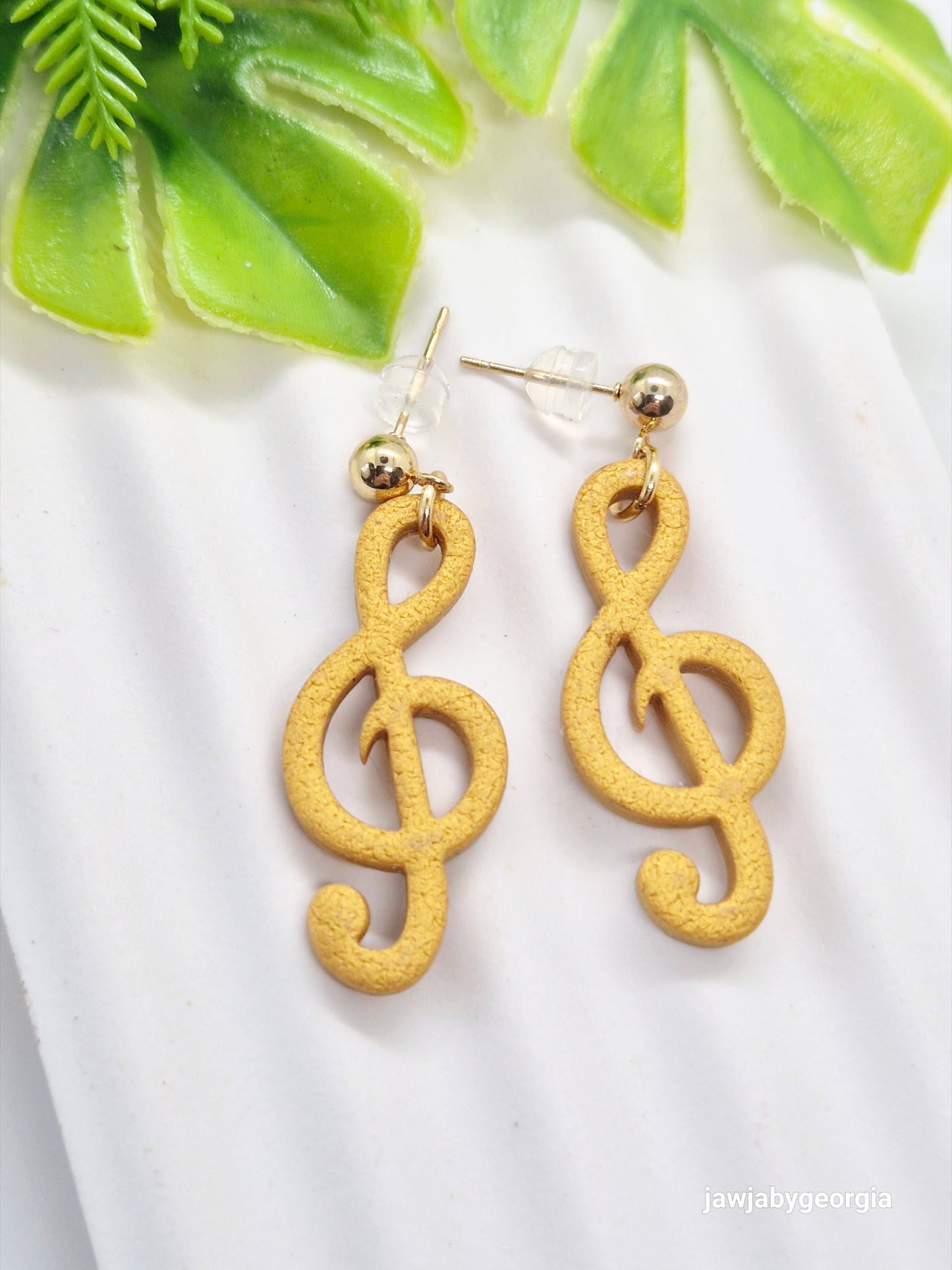GOLD TREBLE CLEF POLYMER CLAY EARRINGS