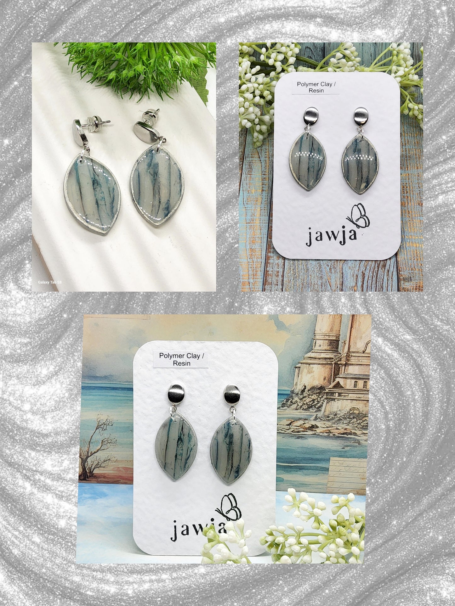 TRANSLUCENT GREY POLYMER CLAY EARRINGS
