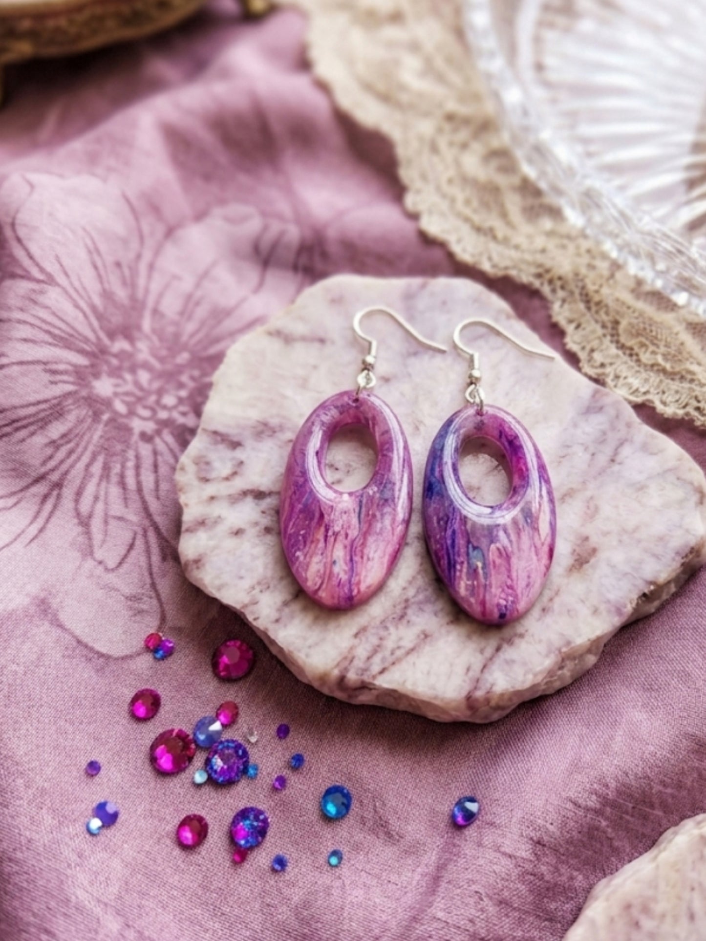 PINK OVAL POLYMER CLAY EARRINGS