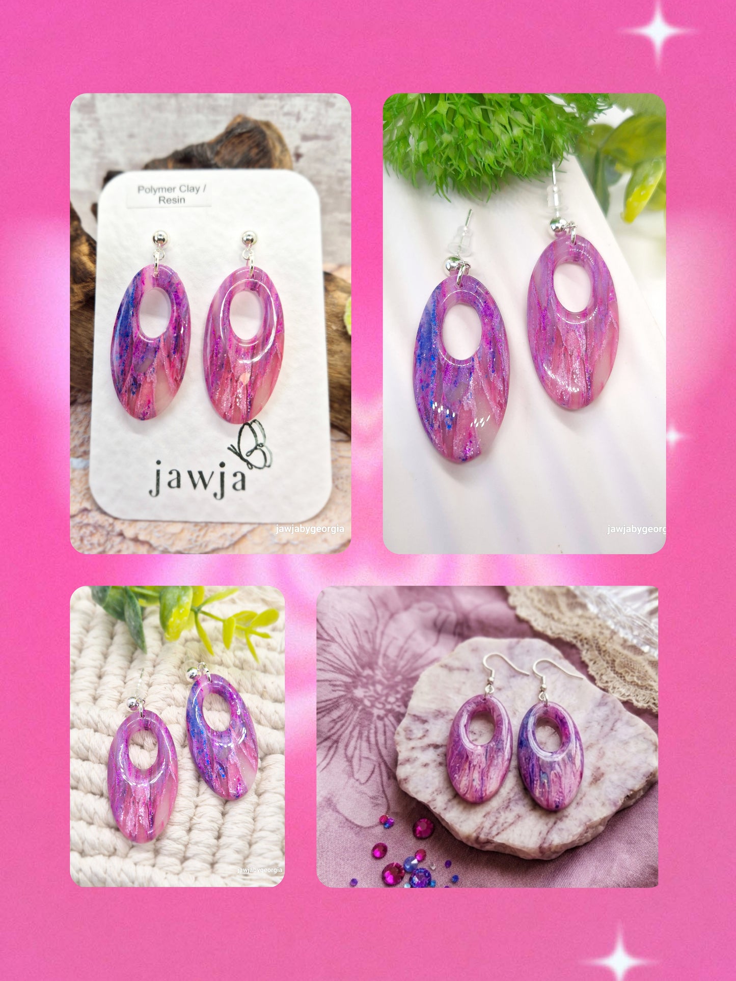 PINK OVAL POLYMER CLAY EARRINGS