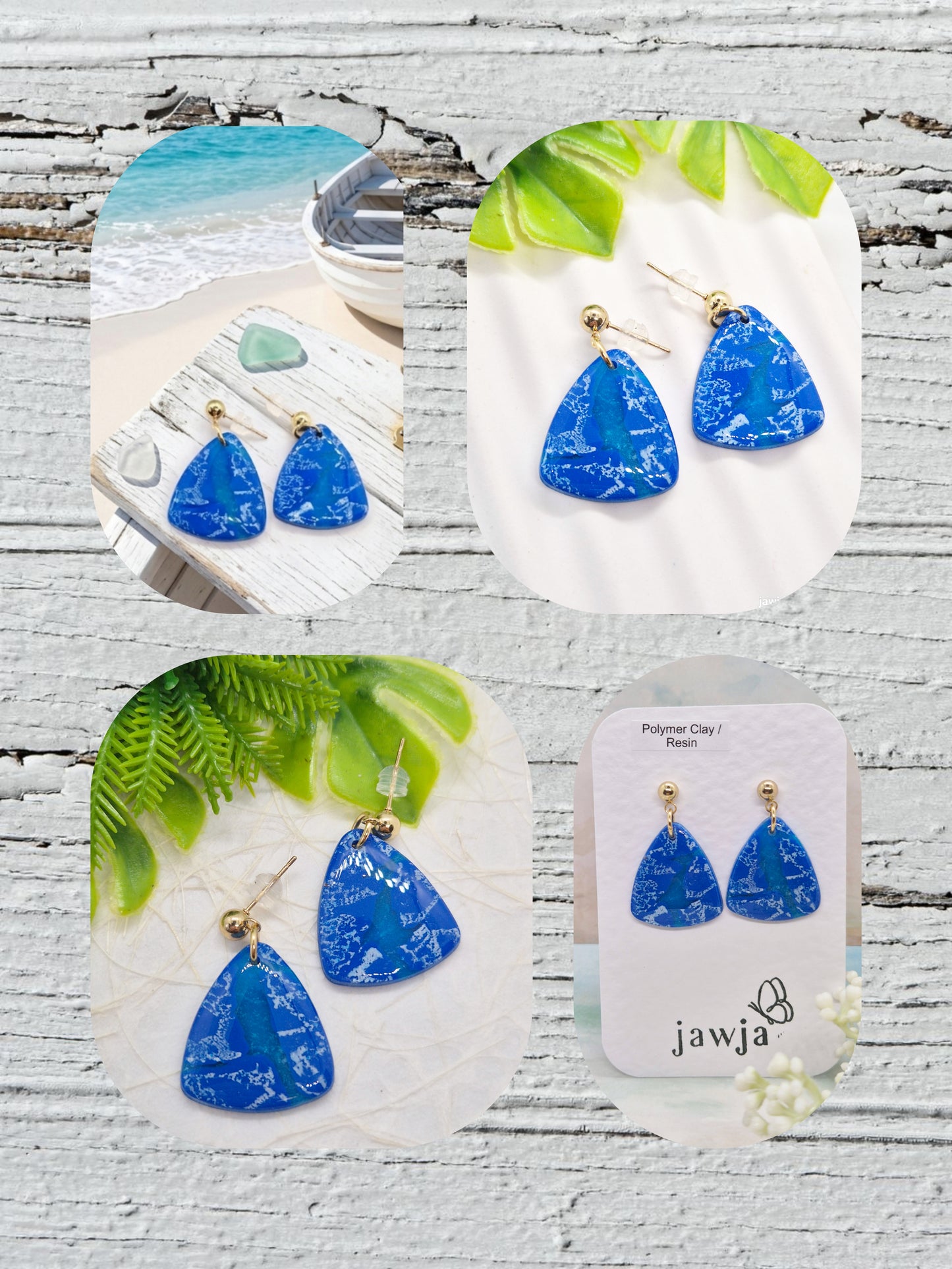 BLUE AND WHITE SEAFOAM POLYMER CLAY EARRINGS