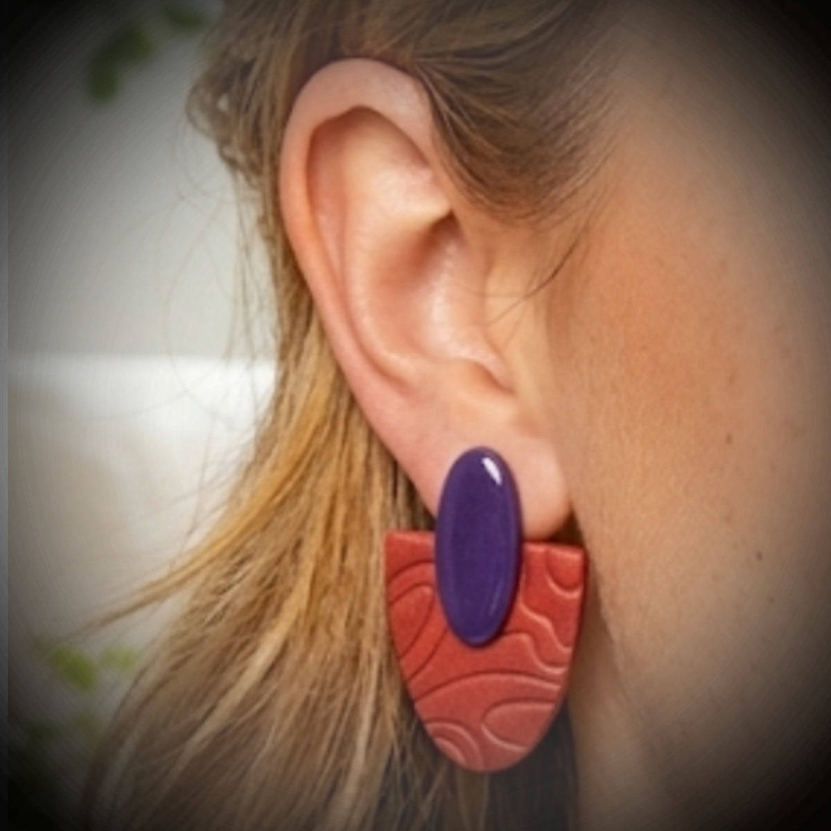 RED AND PURPLE STATEMENT POLYMER CLAY STUD EARRINGS