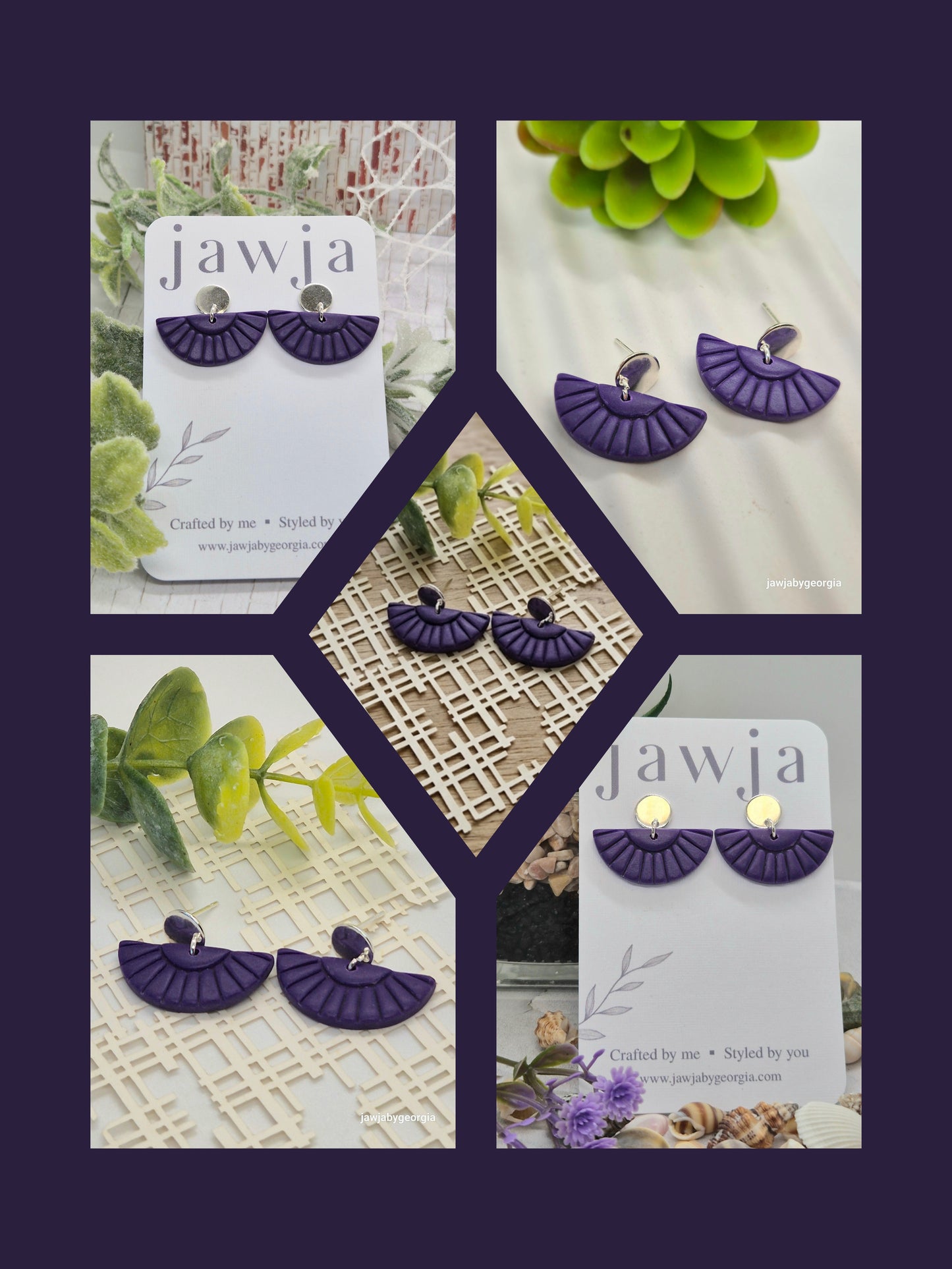 PURPLE ART DECO POLYMER CLAY EARRINGS