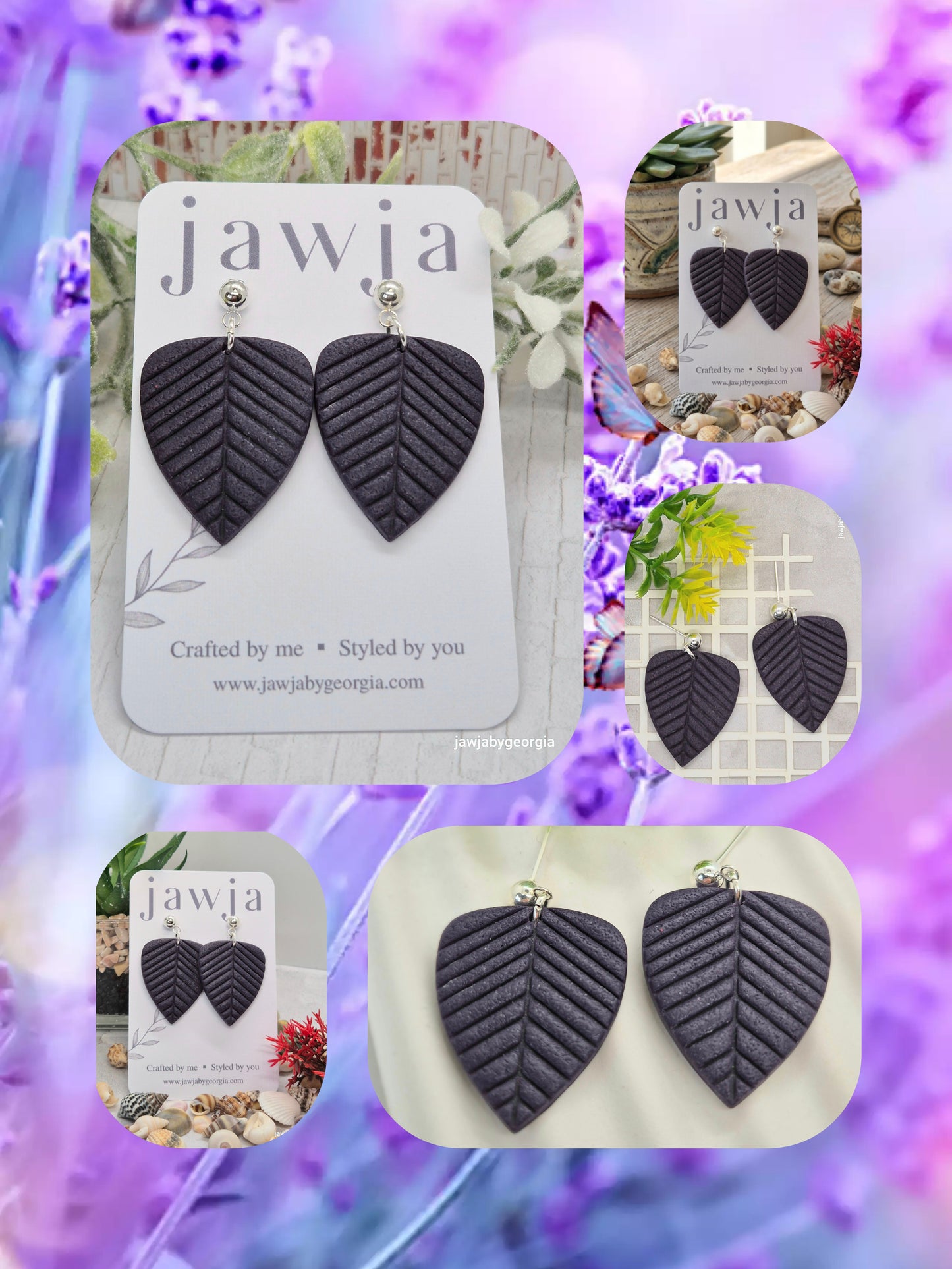 DEEP PLUM LEAF POLYMER CLAY EARRINGS
