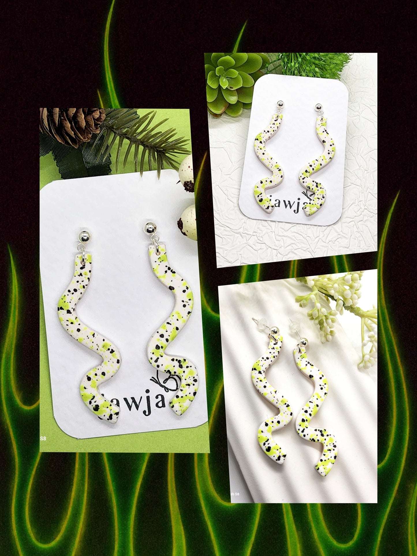 LIME AND BLACK SPECKLED POLYMER CLAY EARRINGS