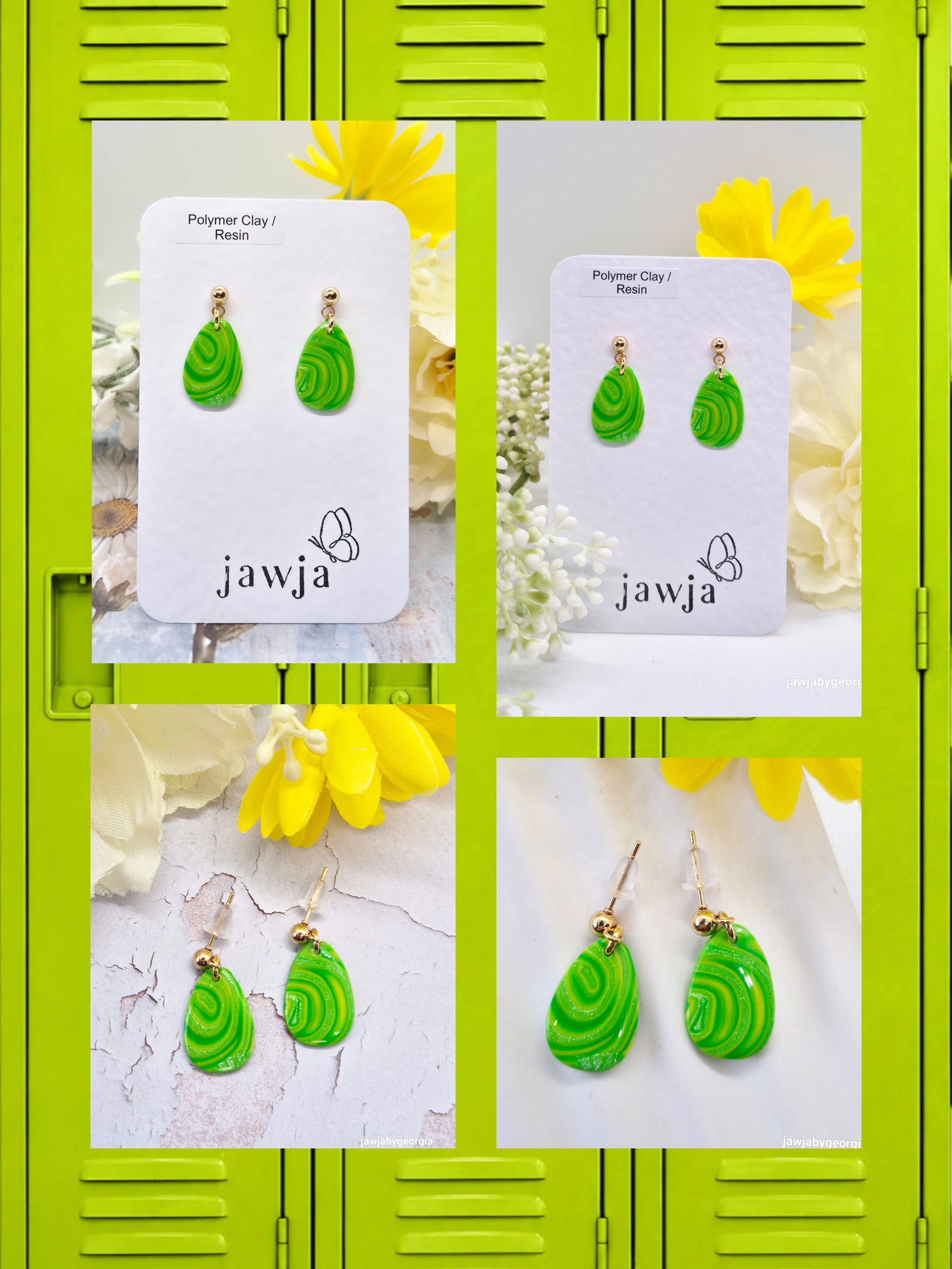 GREEN AND YELLOW POLYMER CLAY EARRINGS