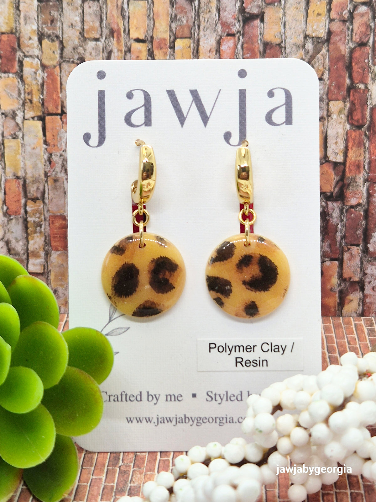 LEOPARD PRINT CIRCLE POLYMER CLAY EARRINGS