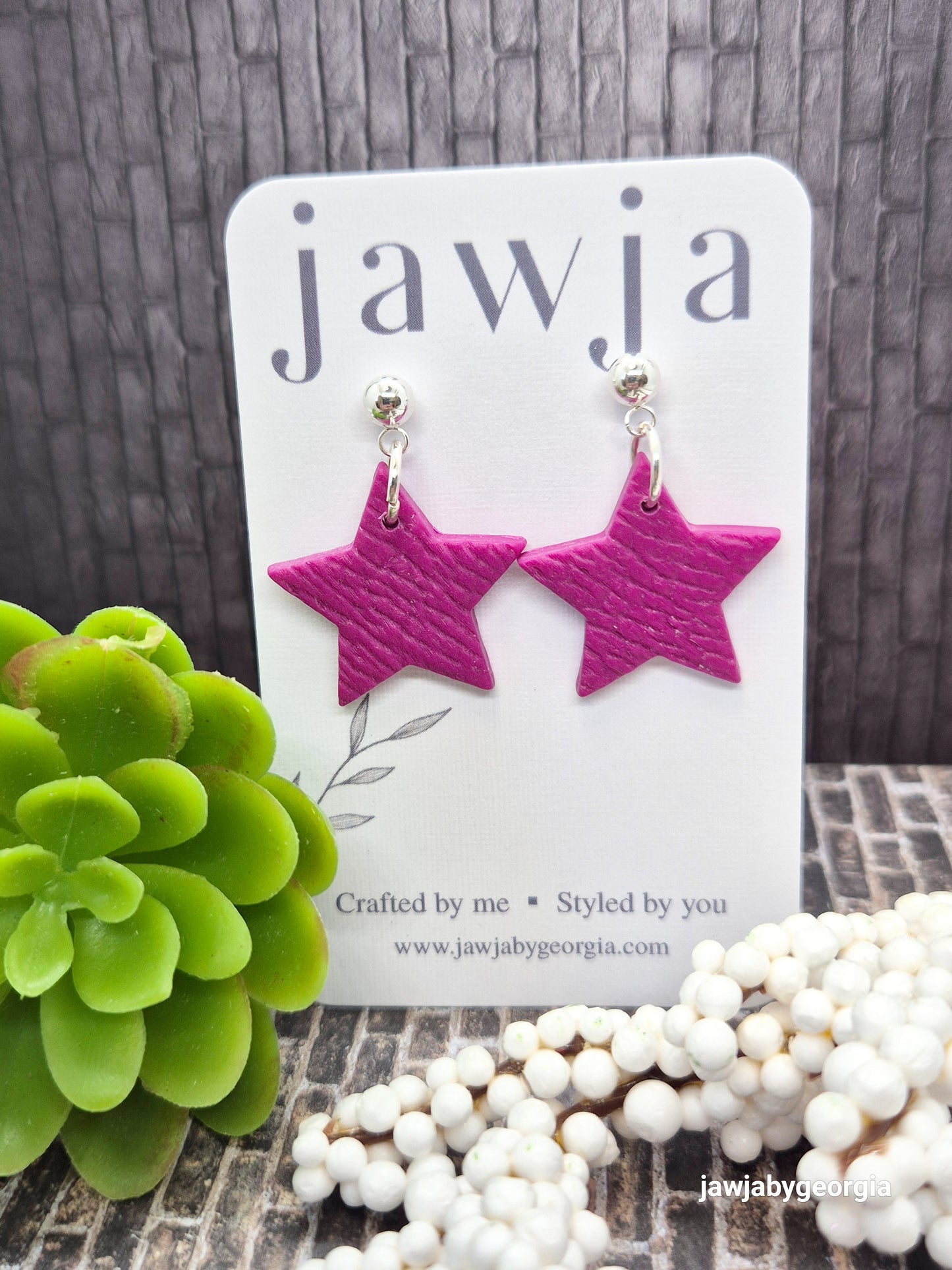 DEEP FUSCHIA STAR POLYMER CLAY EARRINGS