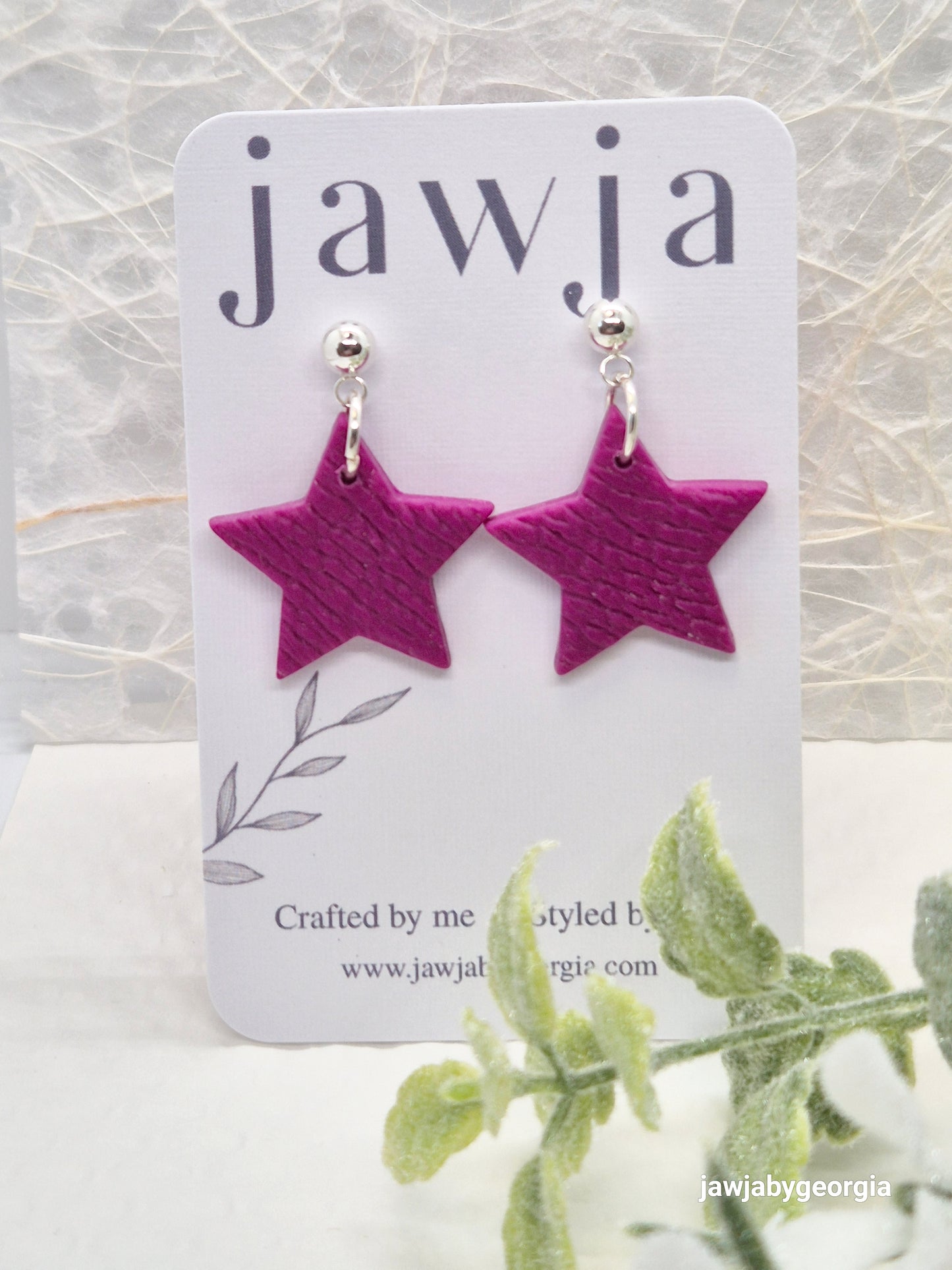 DEEP FUSCHIA STAR POLYMER CLAY EARRINGS