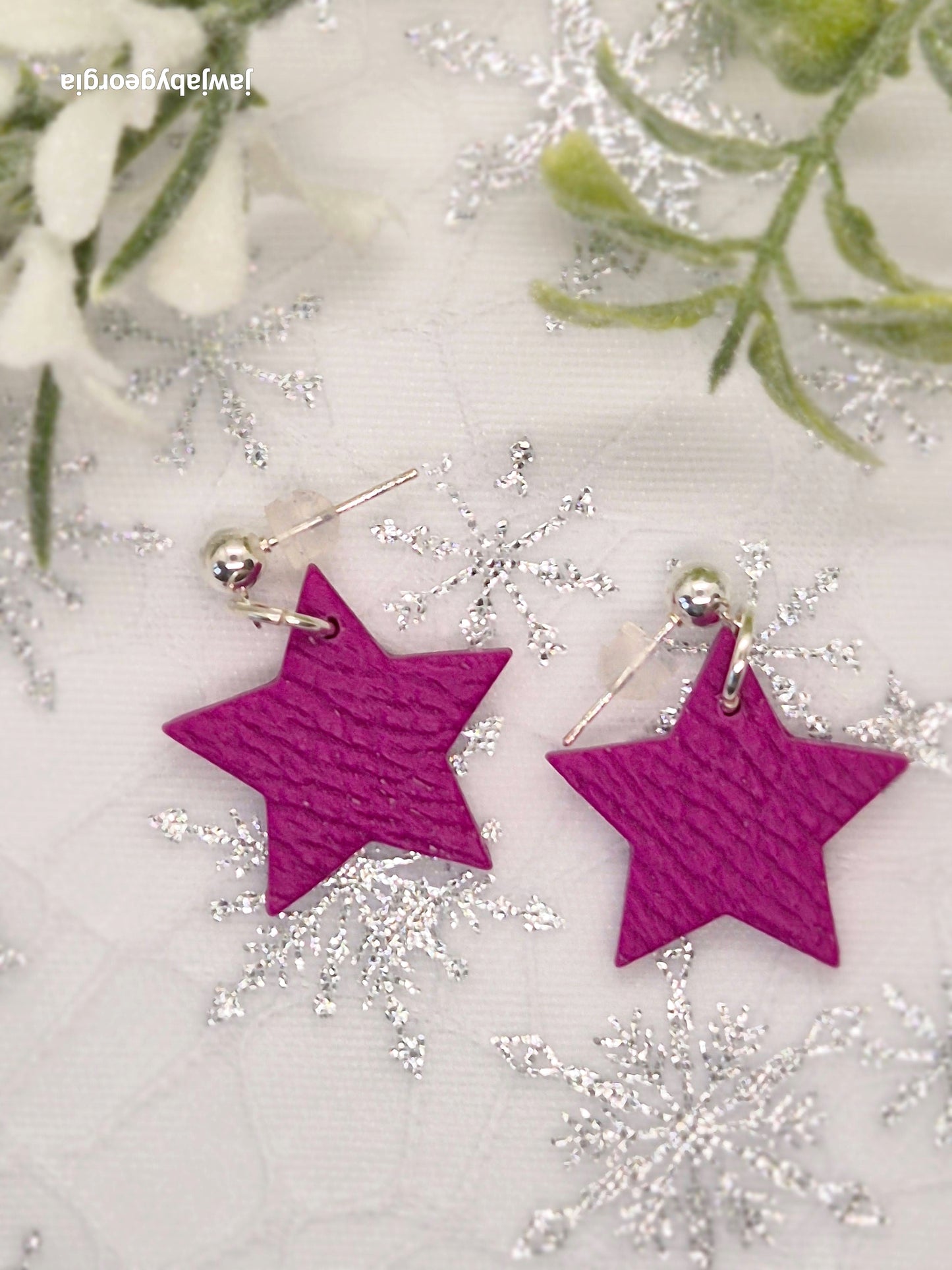 DEEP FUSCHIA STAR POLYMER CLAY EARRINGS