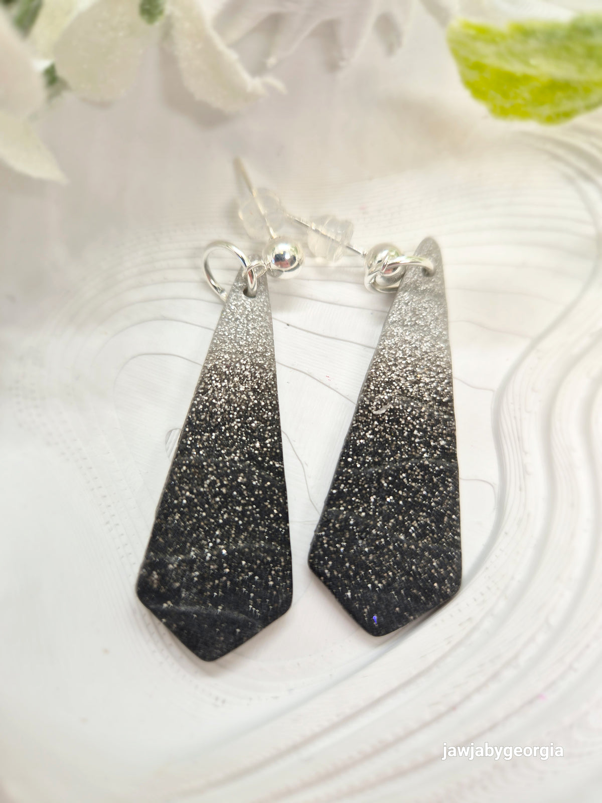 BLACK OMBRE SPARKLE POLYMER CLAY EARRINGS