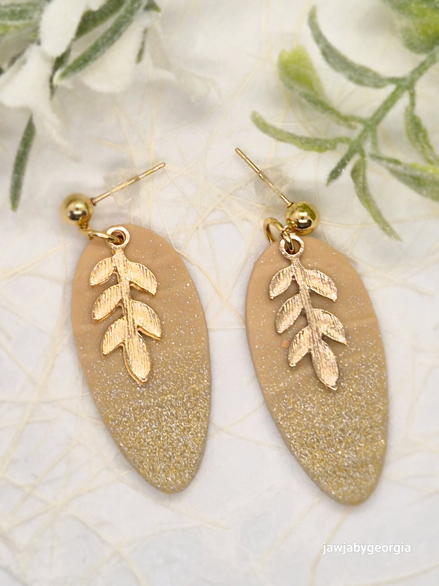 SAND AND GOLD SHIMMER POLYMER CLAY EARRINGS