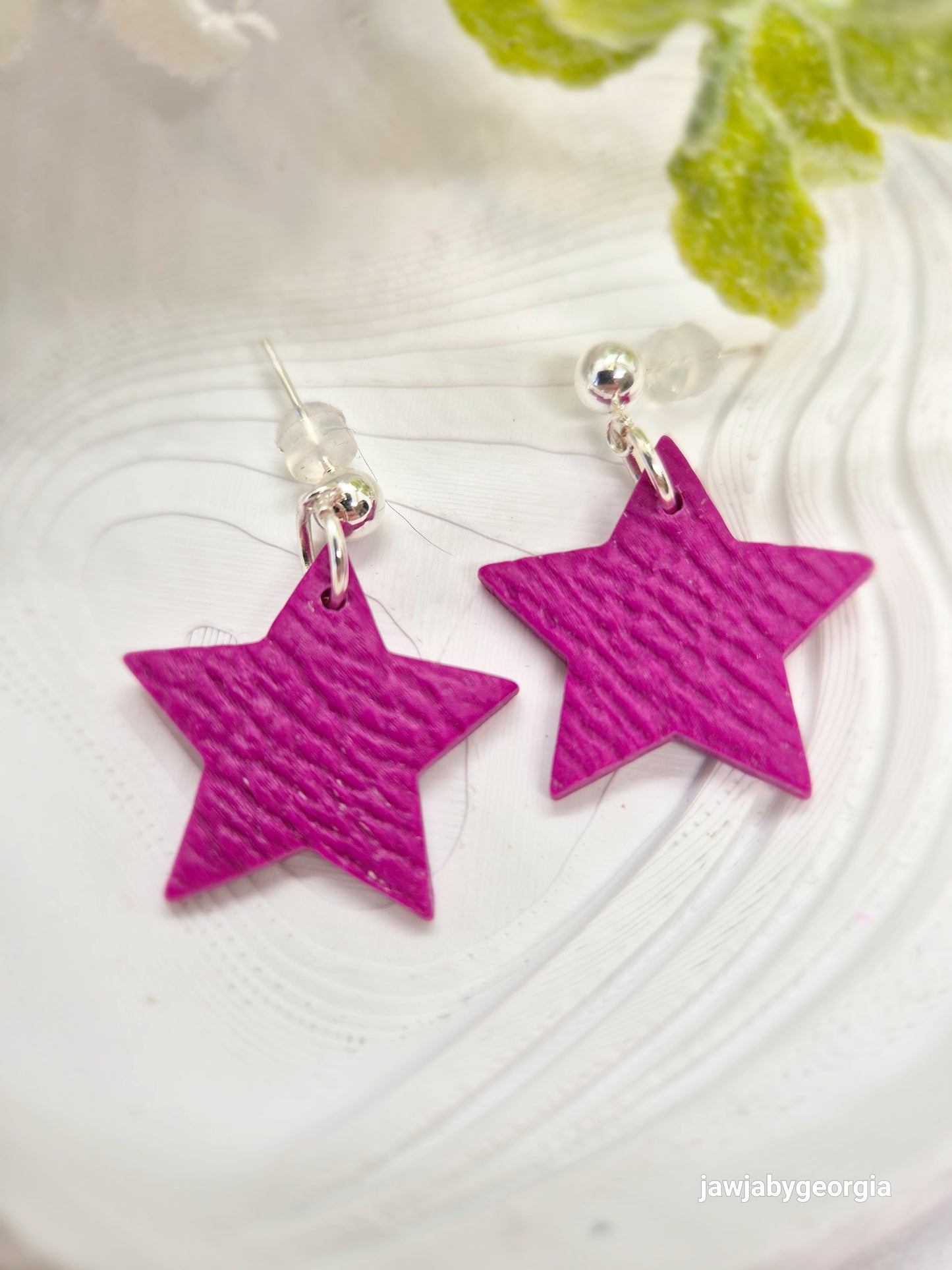 DEEP FUSCHIA STAR POLYMER CLAY EARRINGS