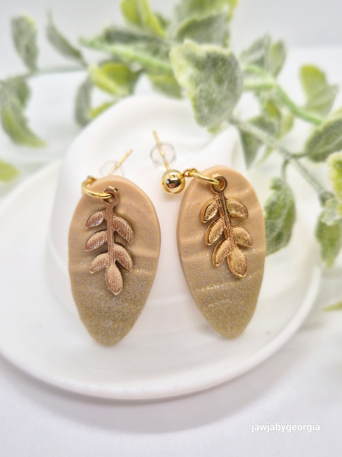 SAND AND GOLD SHIMMER POLYMER CLAY EARRINGS