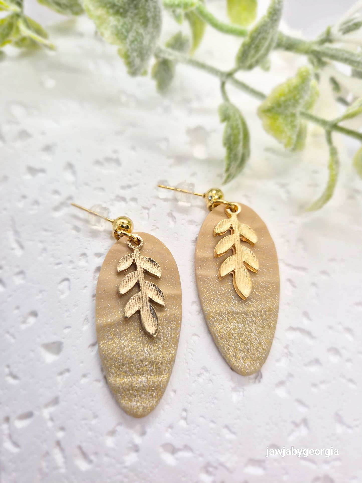 SAND AND GOLD SHIMMER POLYMER CLAY EARRINGS