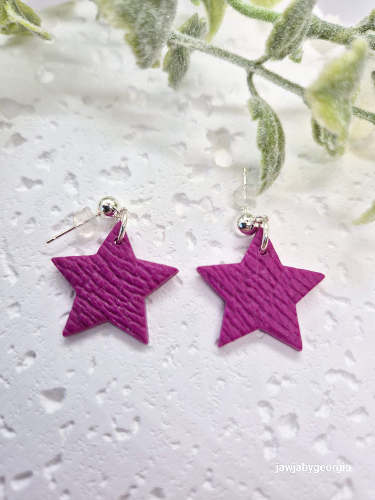 DEEP FUSCHIA STAR POLYMER CLAY EARRINGS