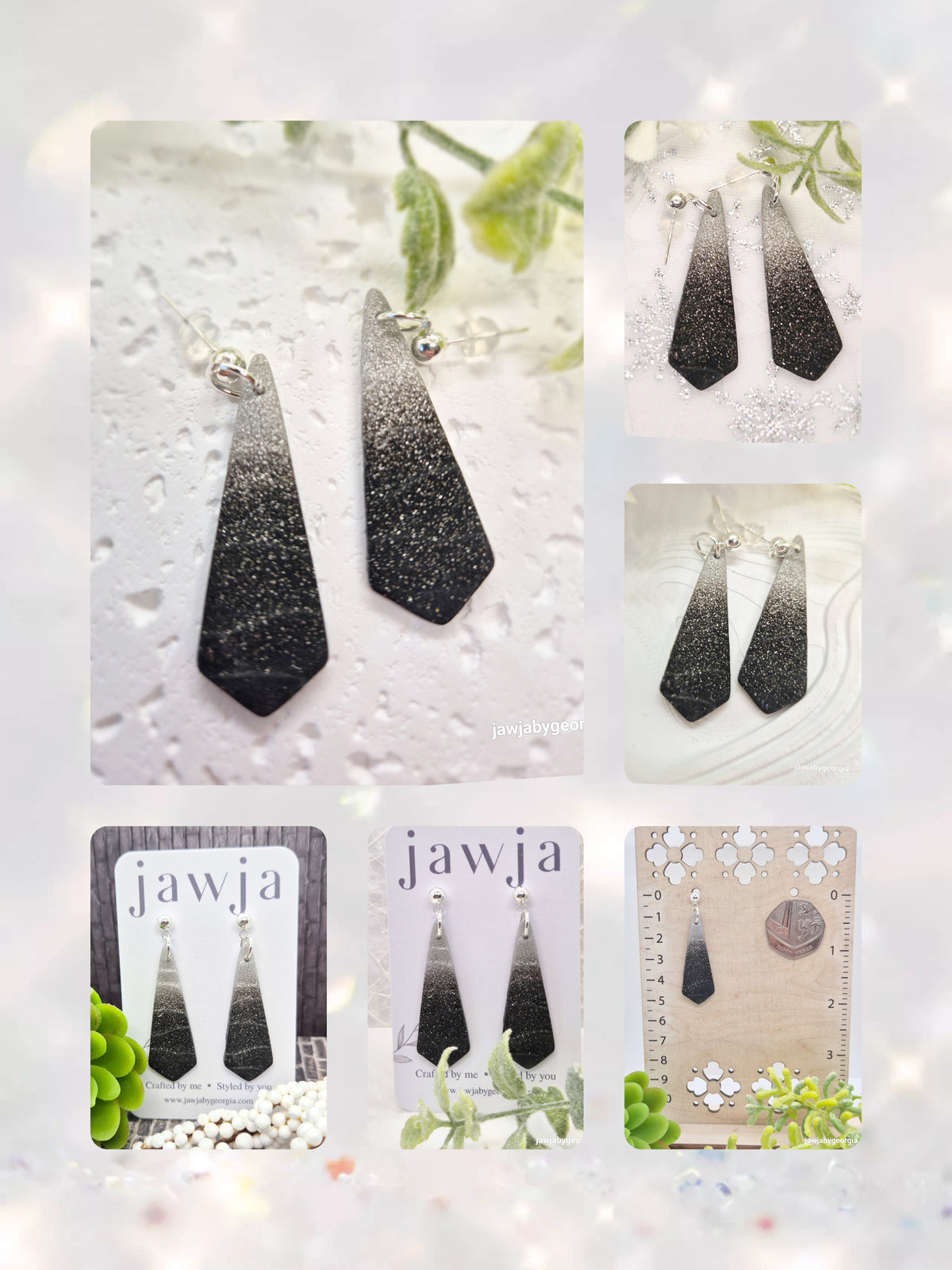 BLACK OMBRE SPARKLE POLYMER CLAY EARRINGS
