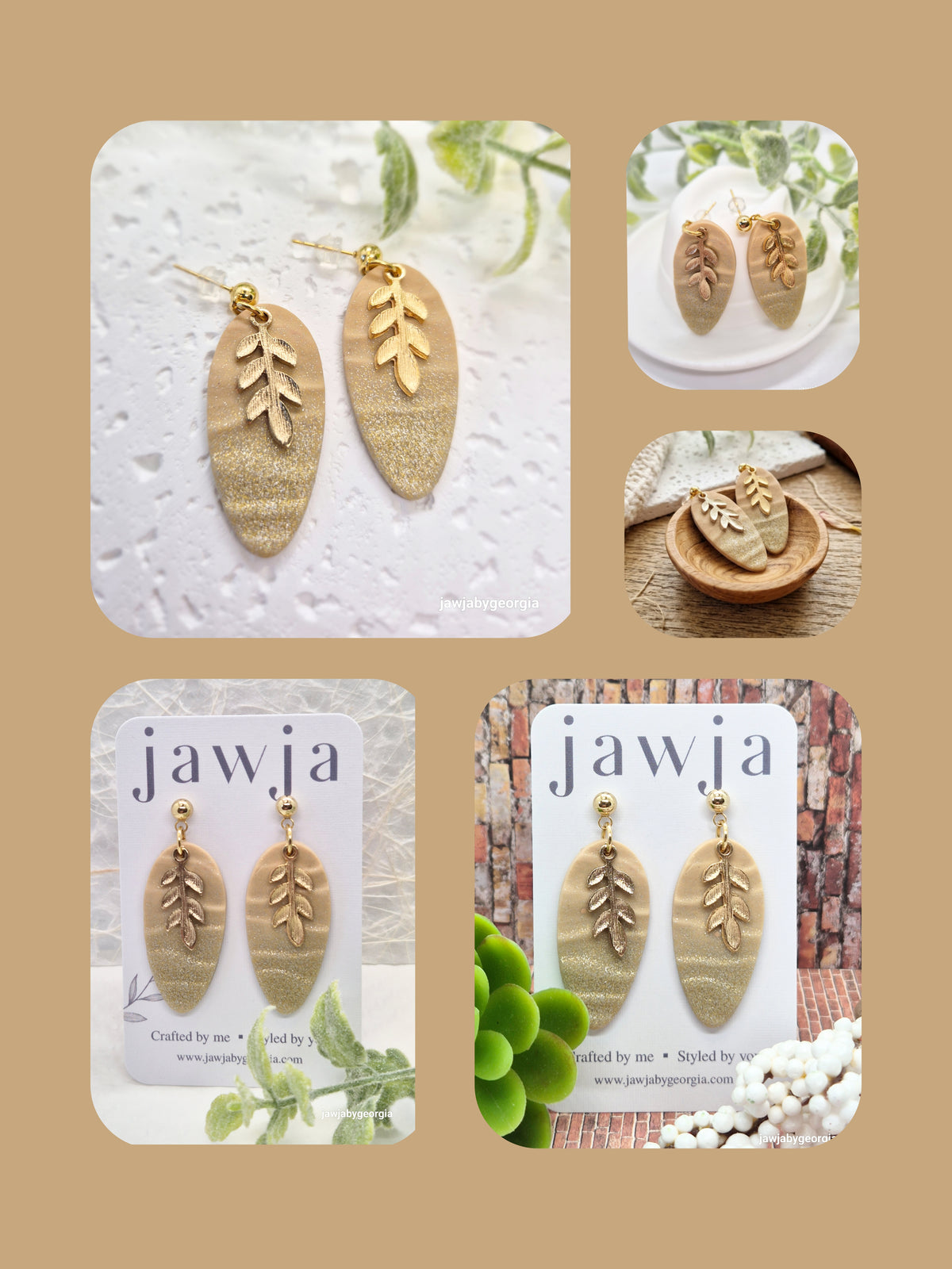 SAND AND GOLD SHIMMER POLYMER CLAY EARRINGS