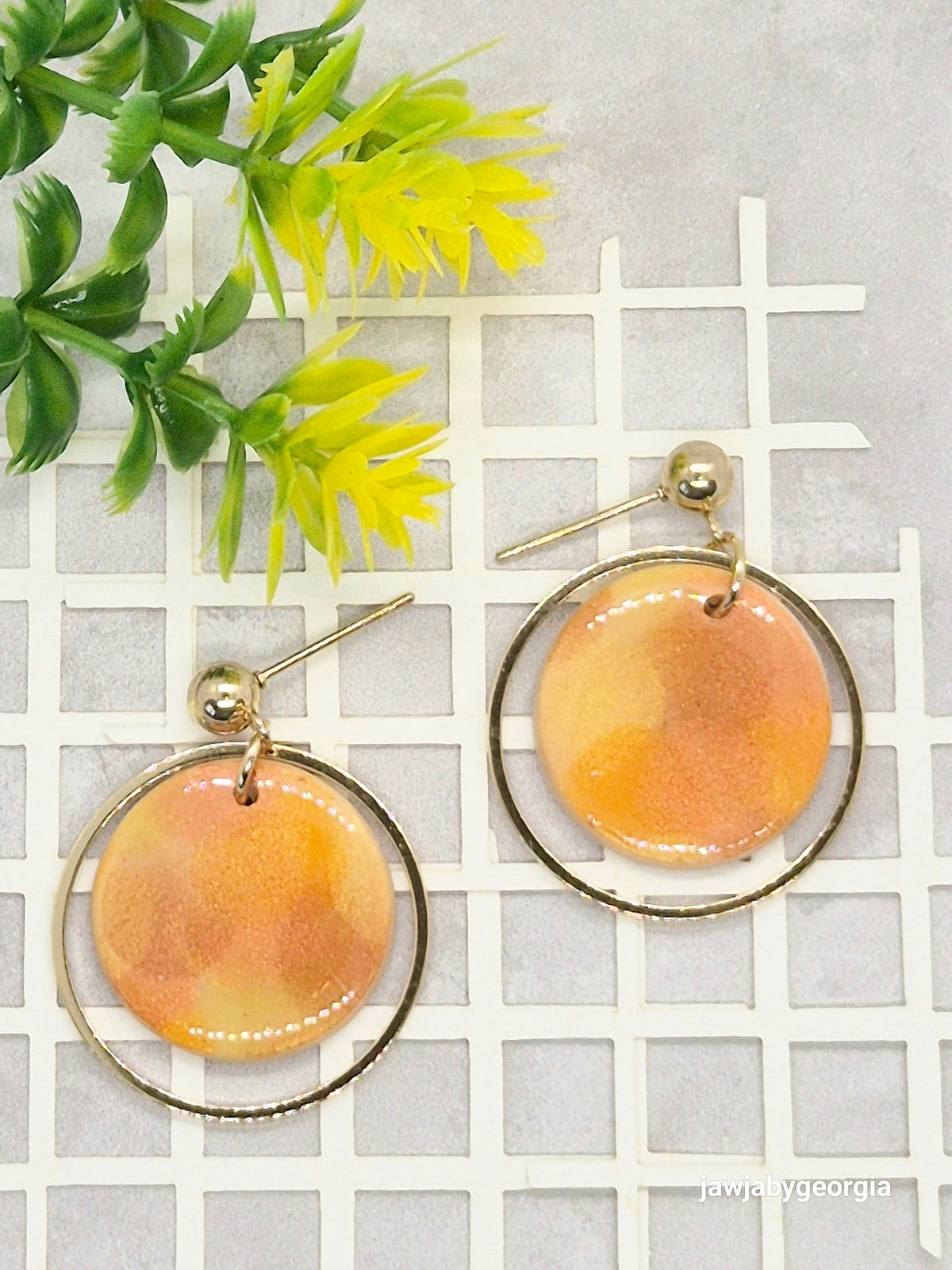 SUNSET GOLD DISC POLYMER CLAY EARRINGS