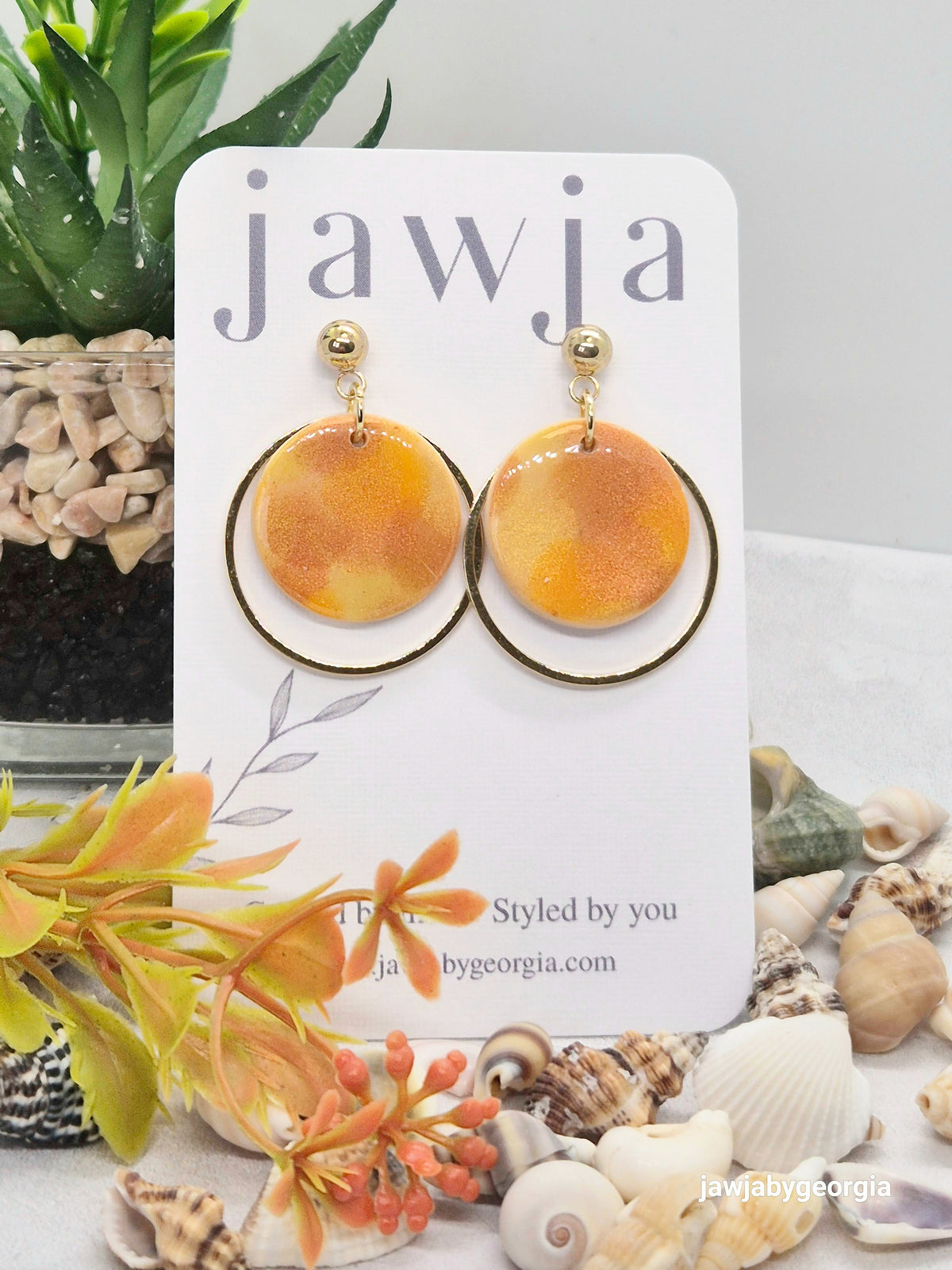 SUNSET GOLD DISC POLYMER CLAY EARRINGS