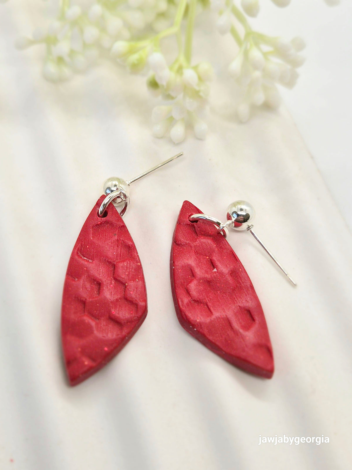 RED LEAF SHAPED POLYMER CLAY EARRINGS