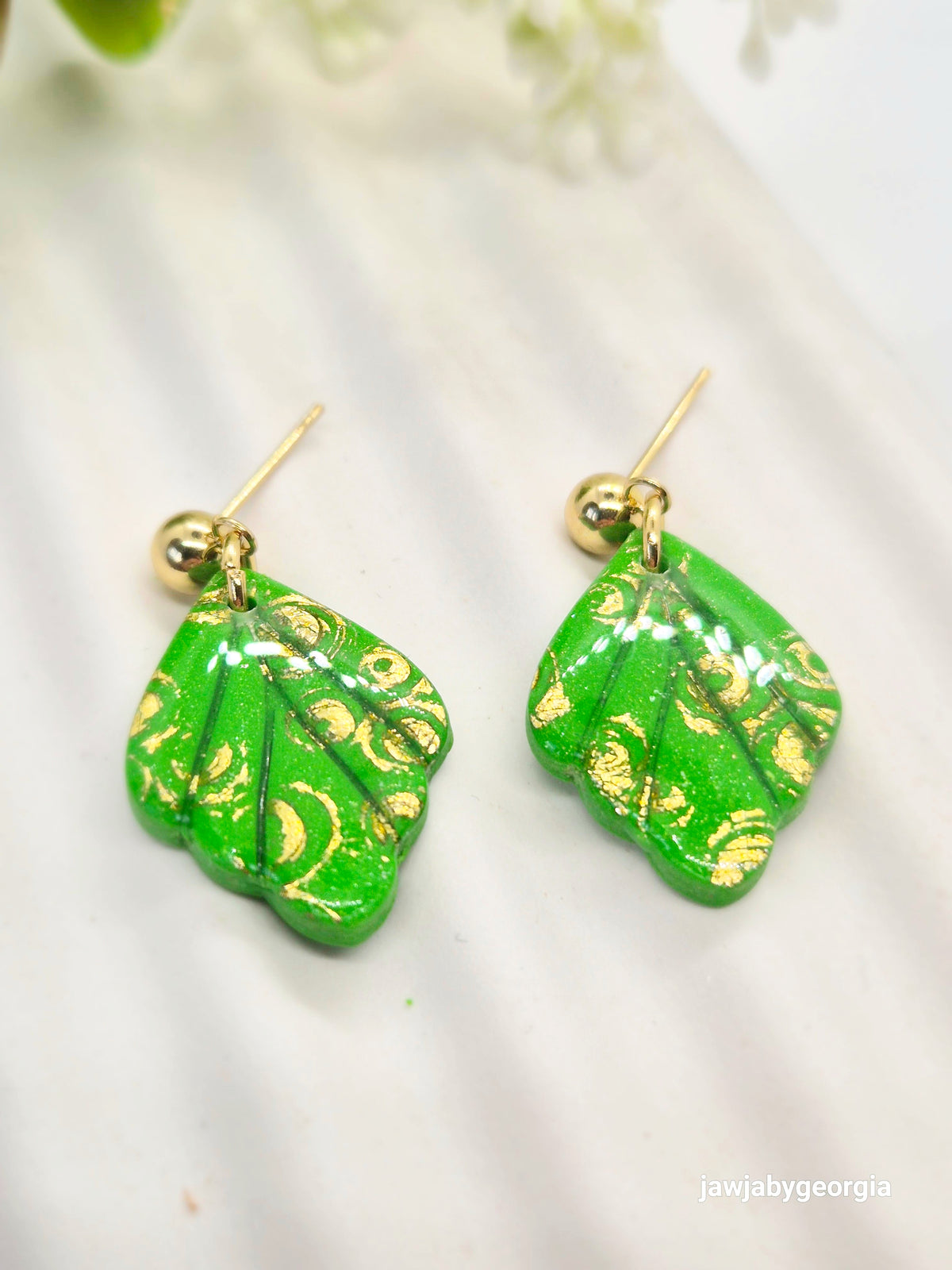 GREEN AND GOLD LEAF POLYMER CLAY EARRINGS