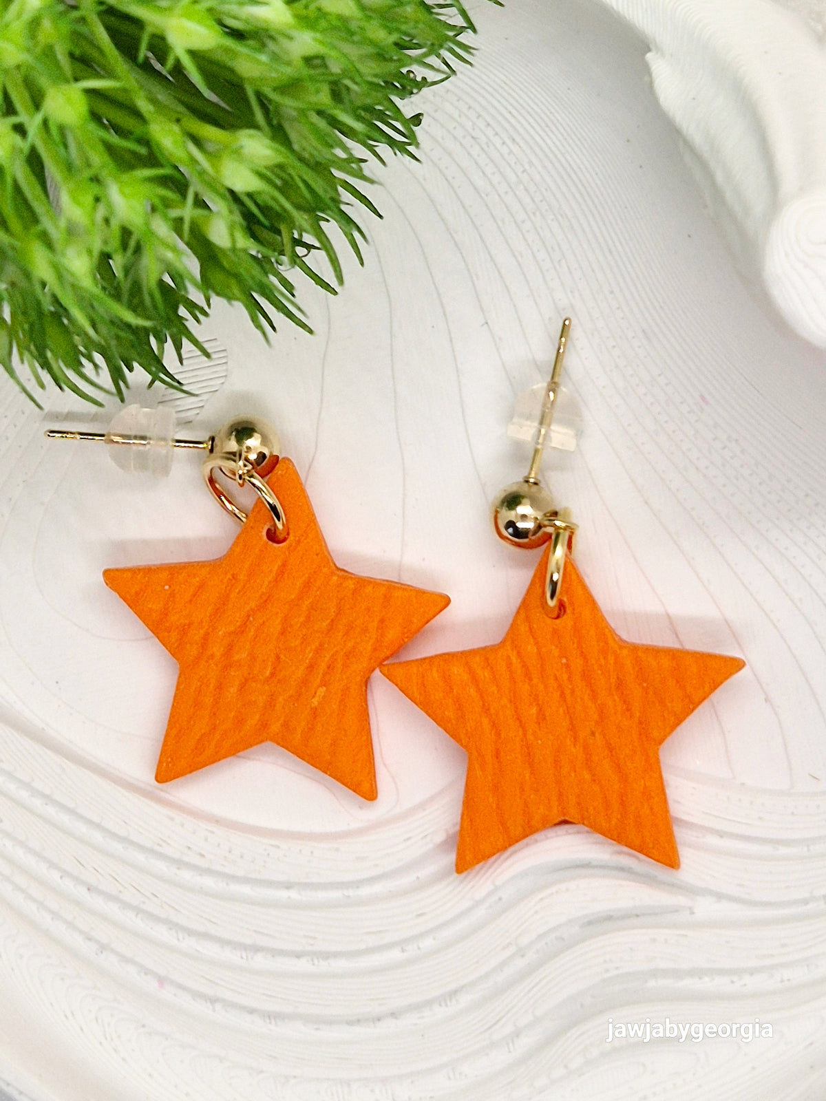 BRIGHT ORANGE STAR POLYMER CLAY EARRINGS