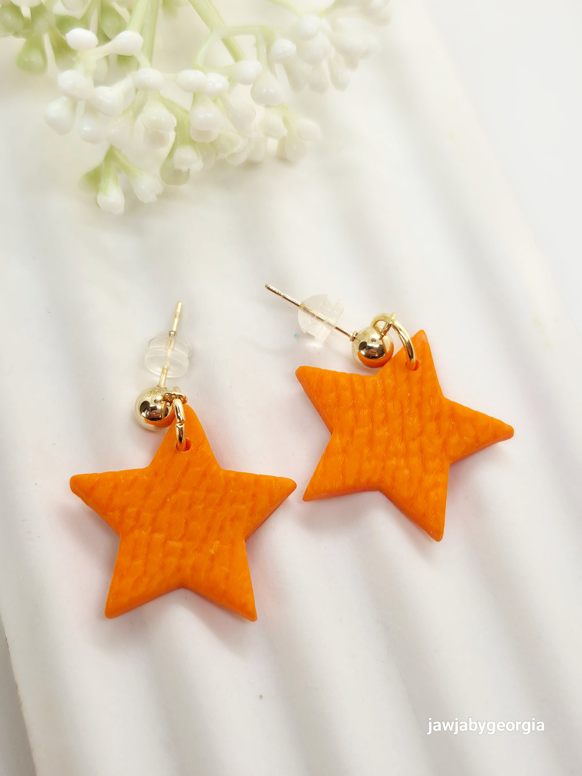 BRIGHT ORANGE STAR POLYMER CLAY EARRINGS