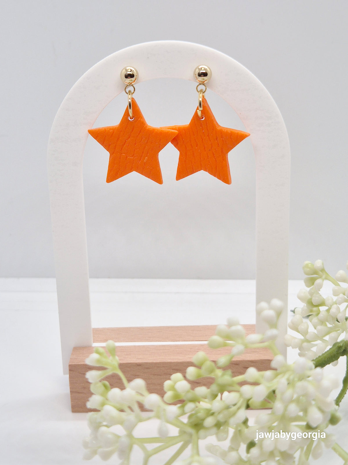 BRIGHT ORANGE STAR POLYMER CLAY EARRINGS
