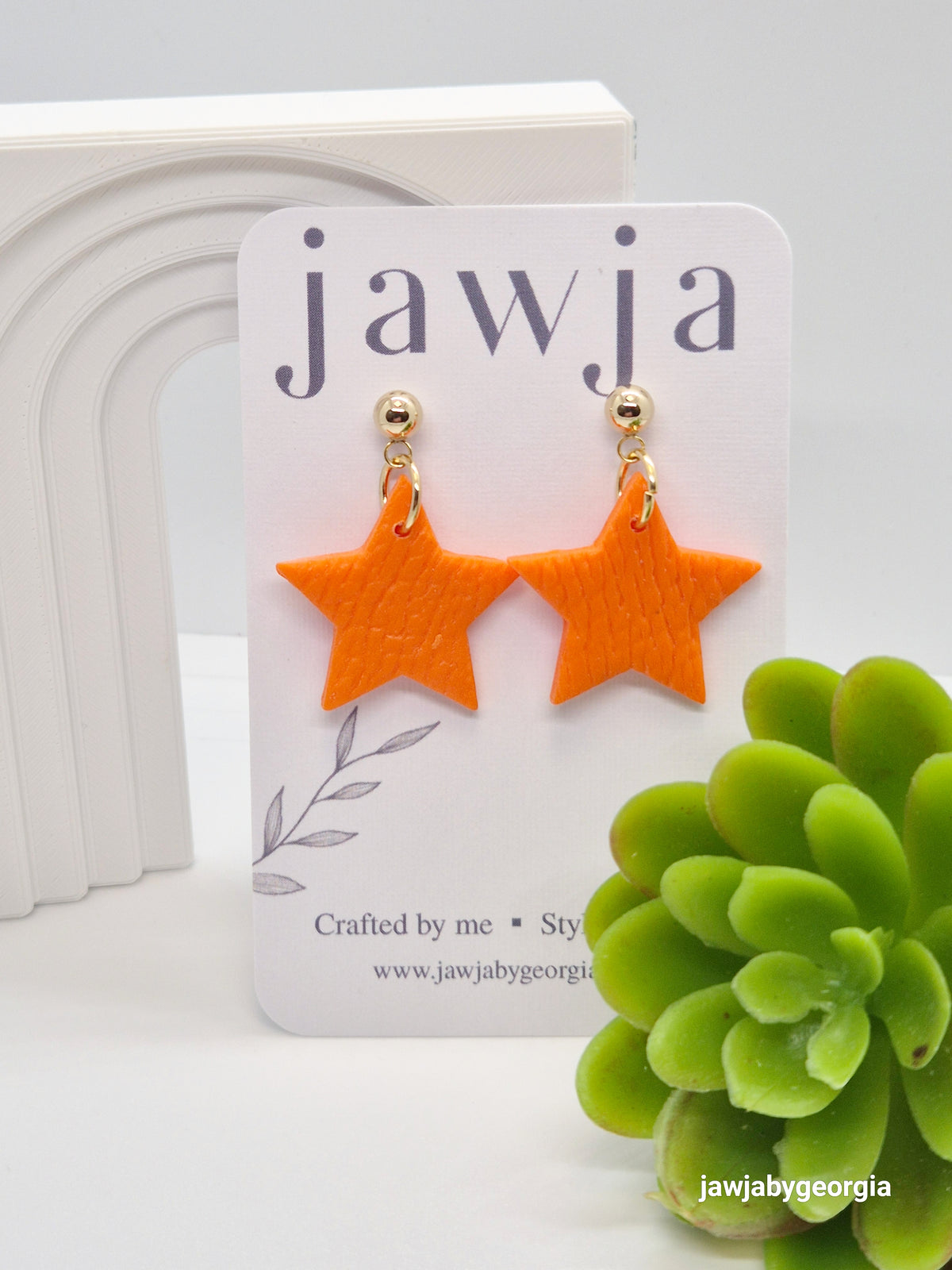 BRIGHT ORANGE STAR POLYMER CLAY EARRINGS