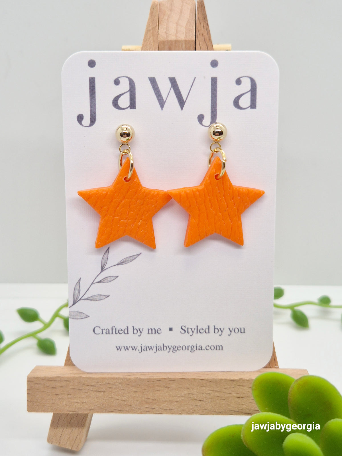 BRIGHT ORANGE STAR POLYMER CLAY EARRINGS