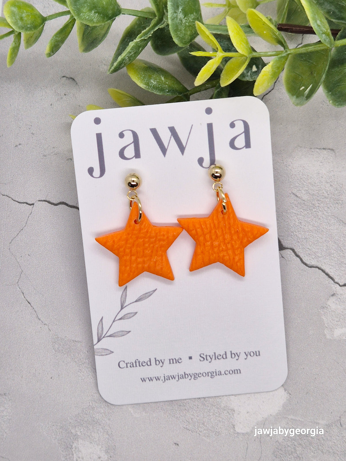 BRIGHT ORANGE STAR POLYMER CLAY EARRINGS