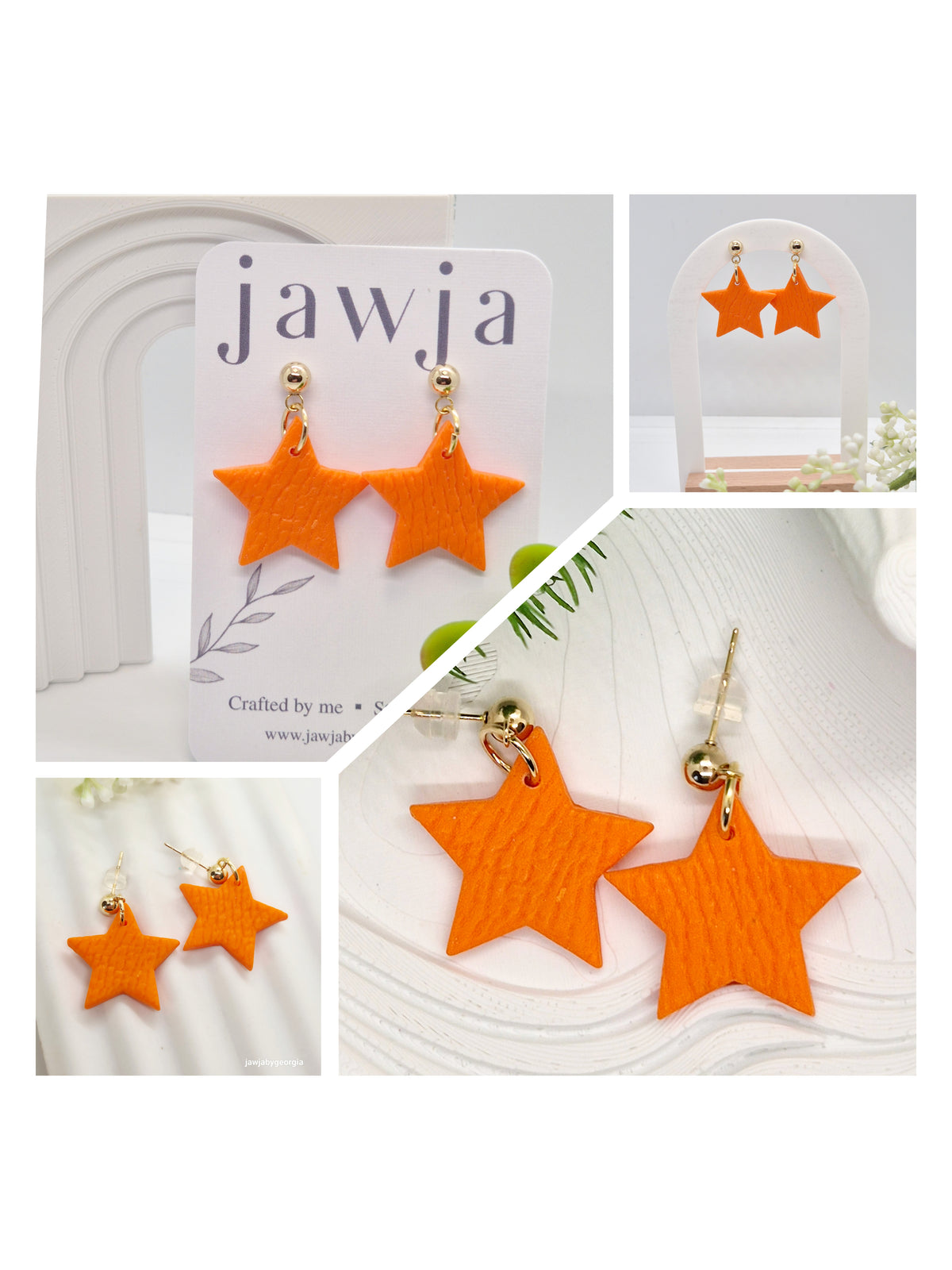 BRIGHT ORANGE STAR POLYMER CLAY EARRINGS