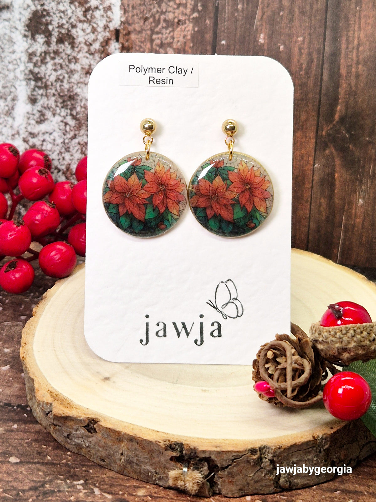 POINSETTIA CHRISTMAS POLYMER CLAY EARRINGS