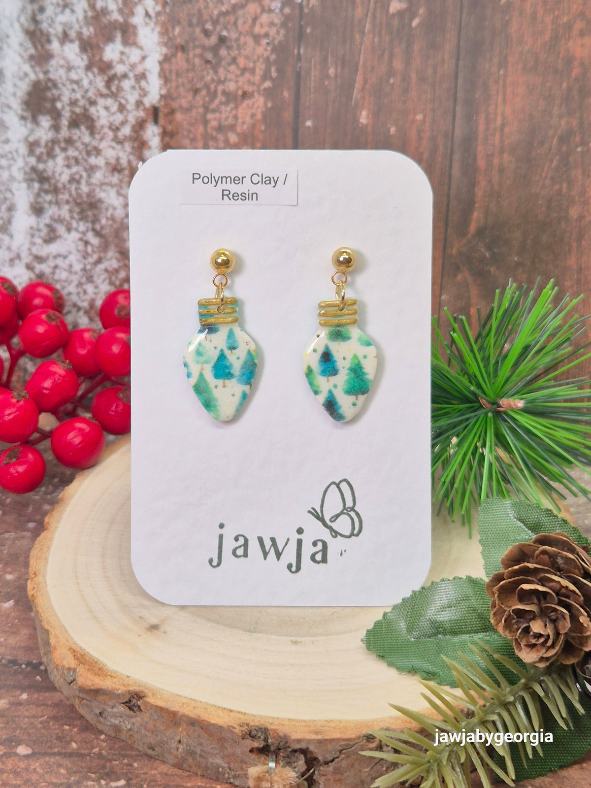 GREEN CHRISTMAS TREE BAUBLE POLYMER CLAY EARRINGS