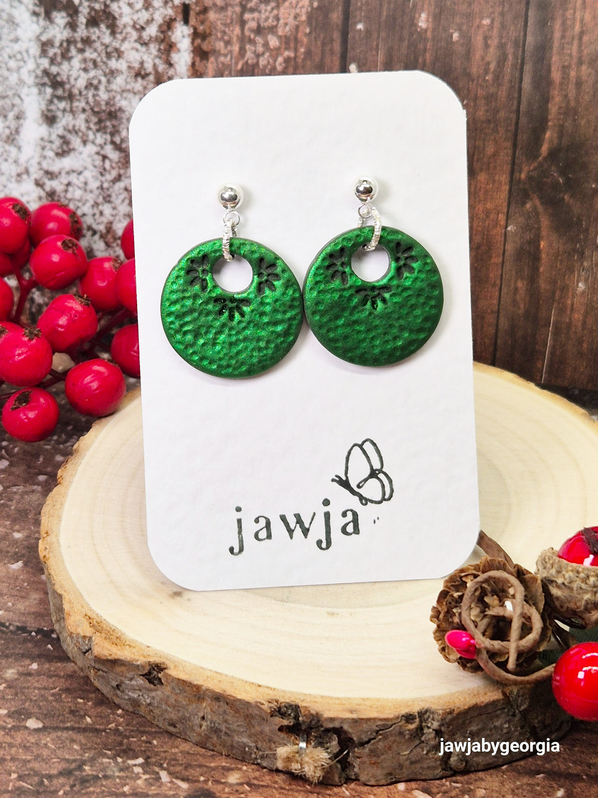 METALLIC GREEN CUT OUT POLYMER CLAY EARRINGS