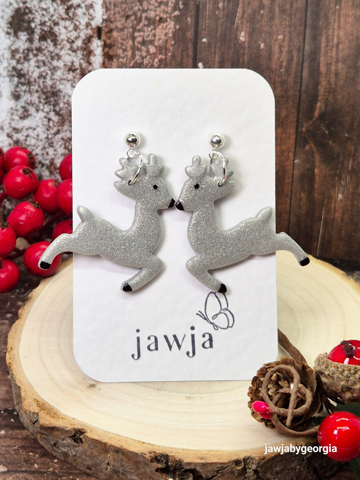 SILVER REINDEER CHRISTMAS EARRINGS