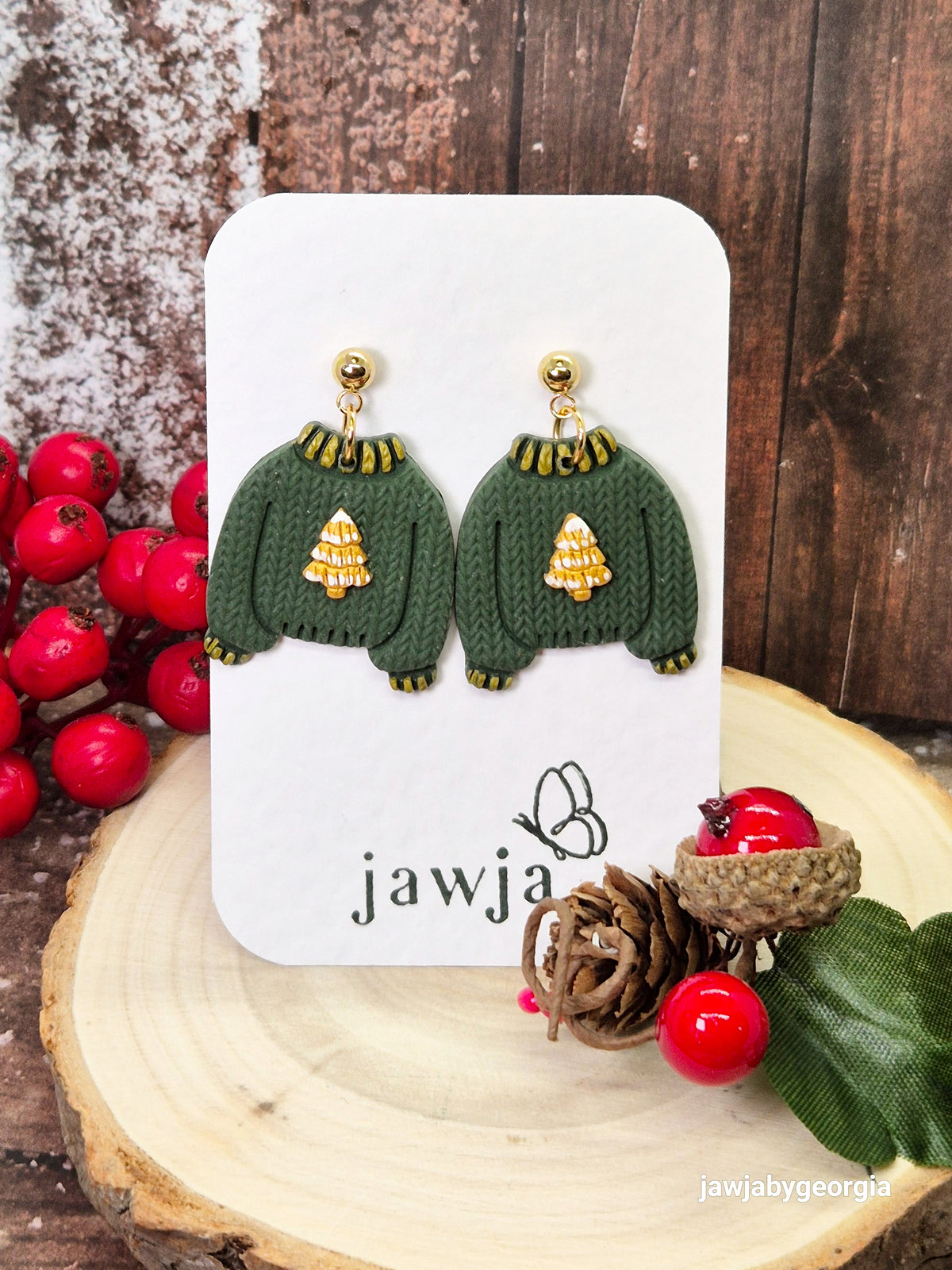 GREEN CHRISTMAS JUMPER EARRINGS