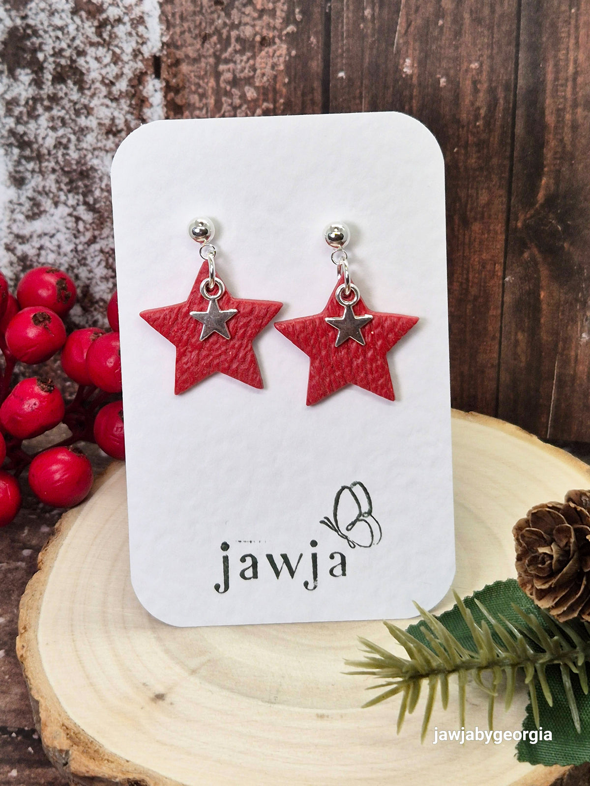 RED TEXTURED STAR POLYMER CLAY EARRINGS