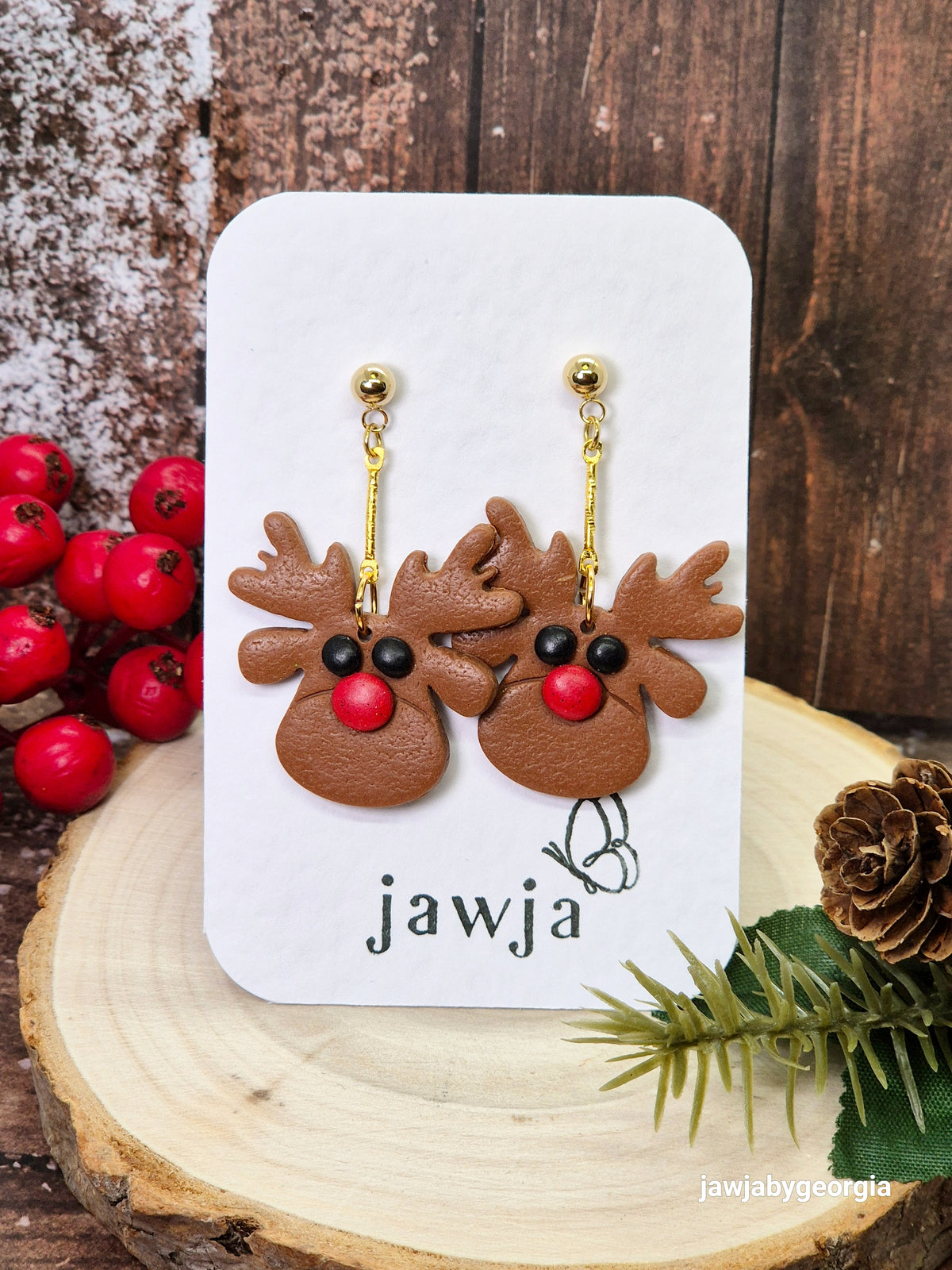 GRUMPY REINDEER CHRISTMAS POLYMER CLAY EARRINGS