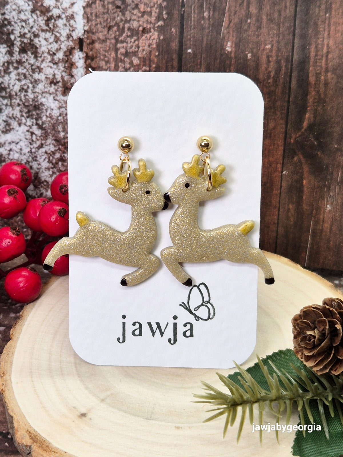 GOLD REINDEER CHRISTMAS EARRINGS