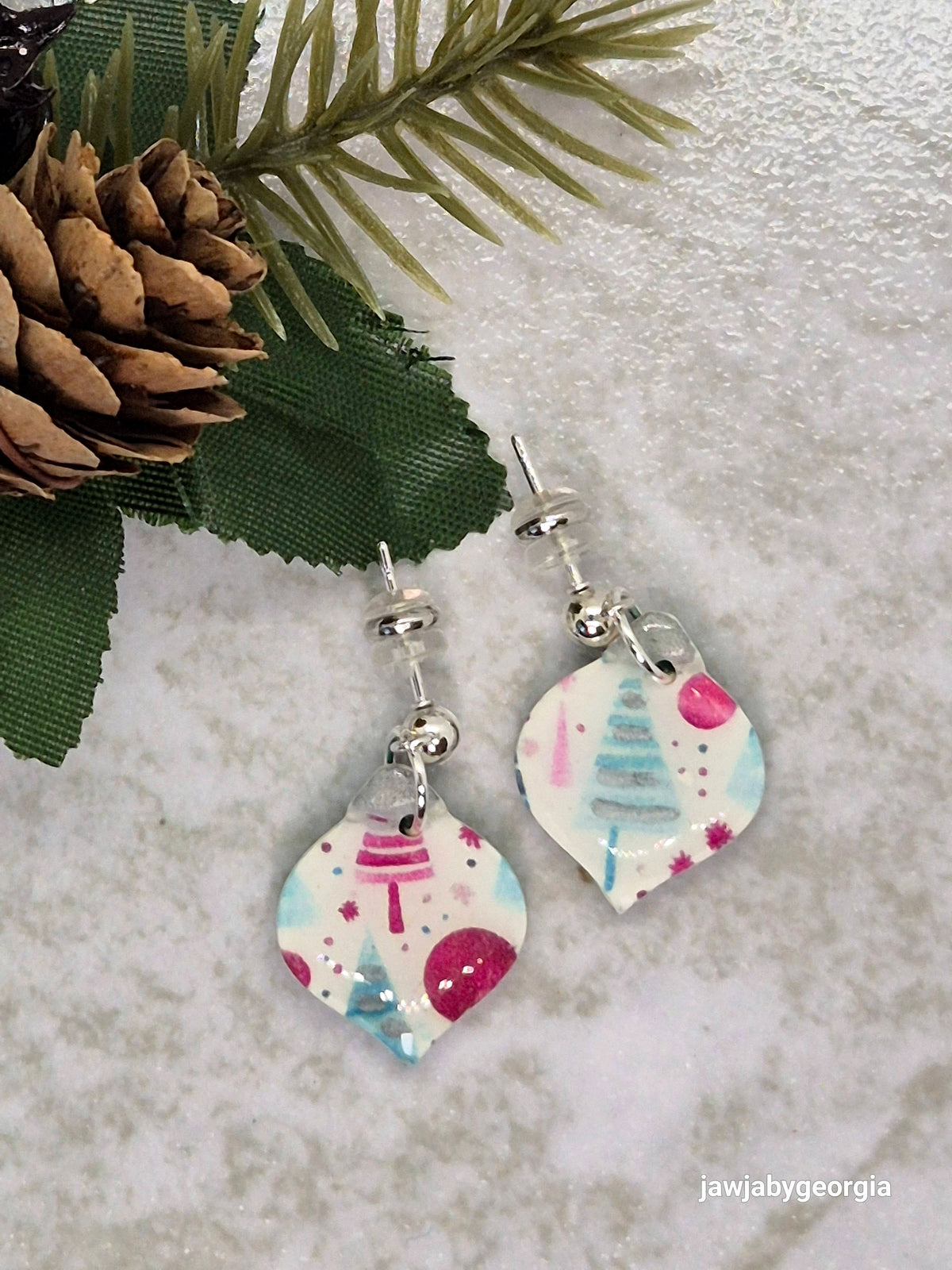 CHRISTMAS TREE BAUBLE POLYMER CLAY EARRINGS