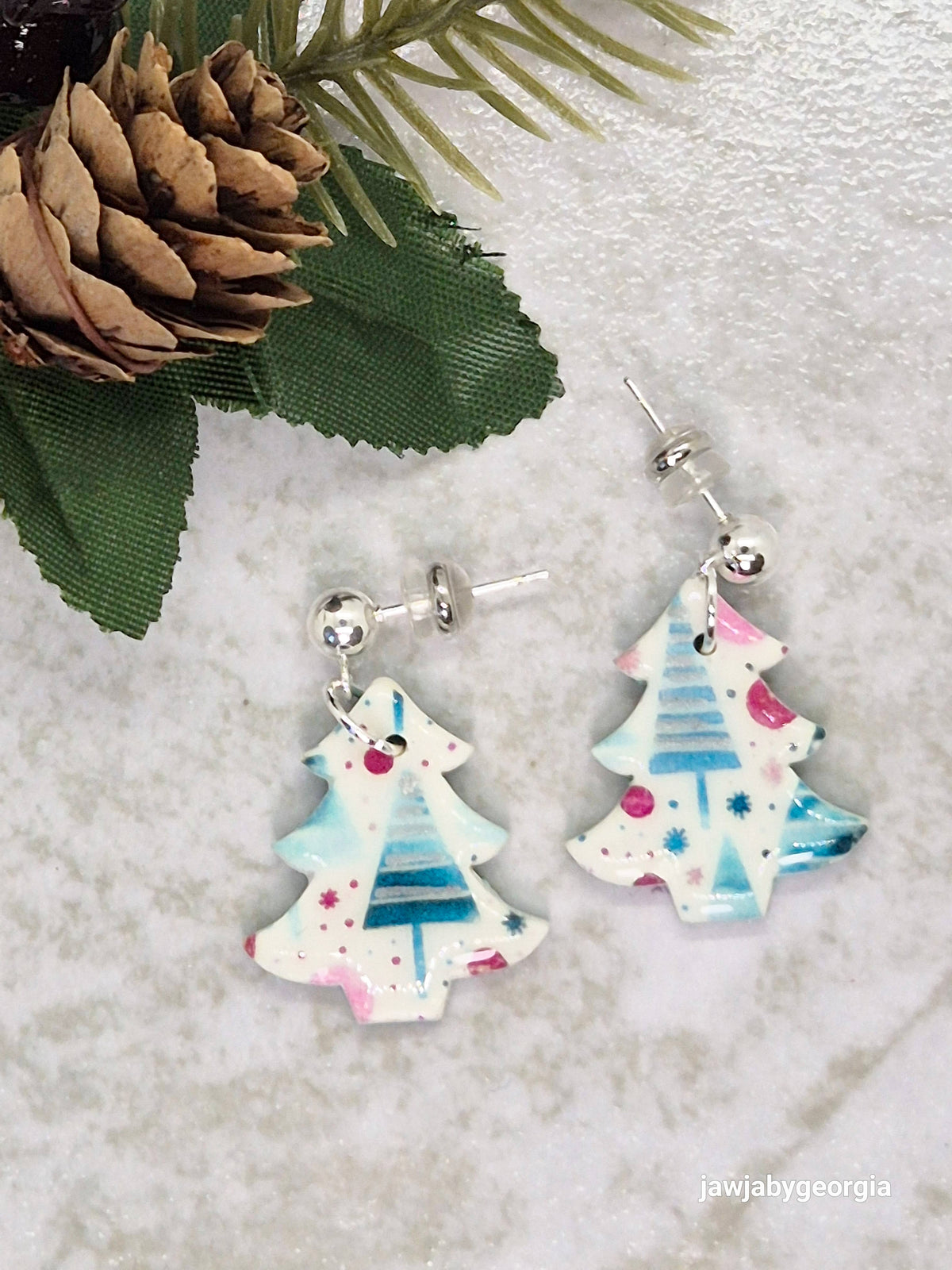 PRINTED CHRISTMAS TREE POLYMER CLAY EARRINGS