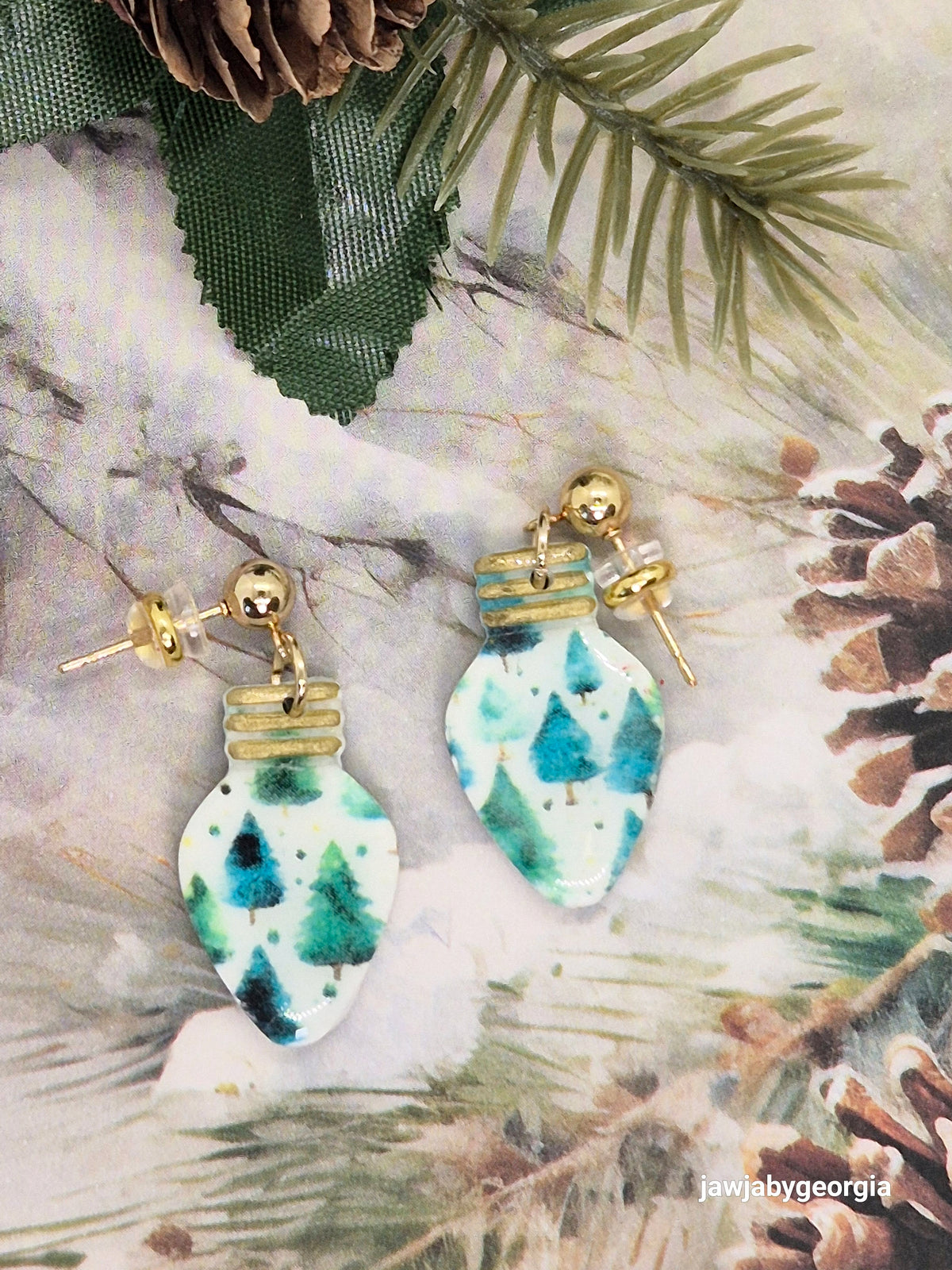 GREEN CHRISTMAS TREE BAUBLE POLYMER CLAY EARRINGS
